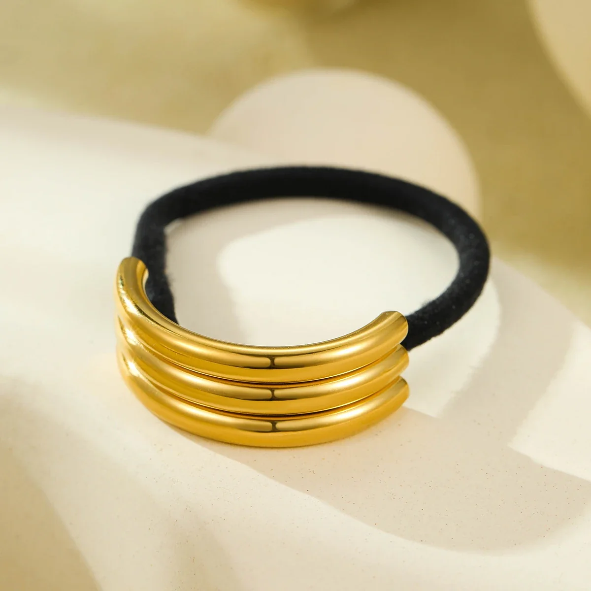 Hair Tie with Four-Tube U-Shaped Gold-Plated Accent