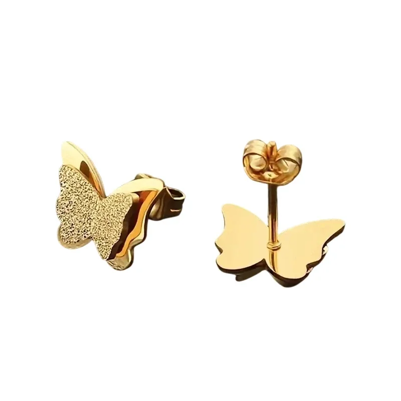 Textured 316 Stainless Steel Butterfly Stud Earrings