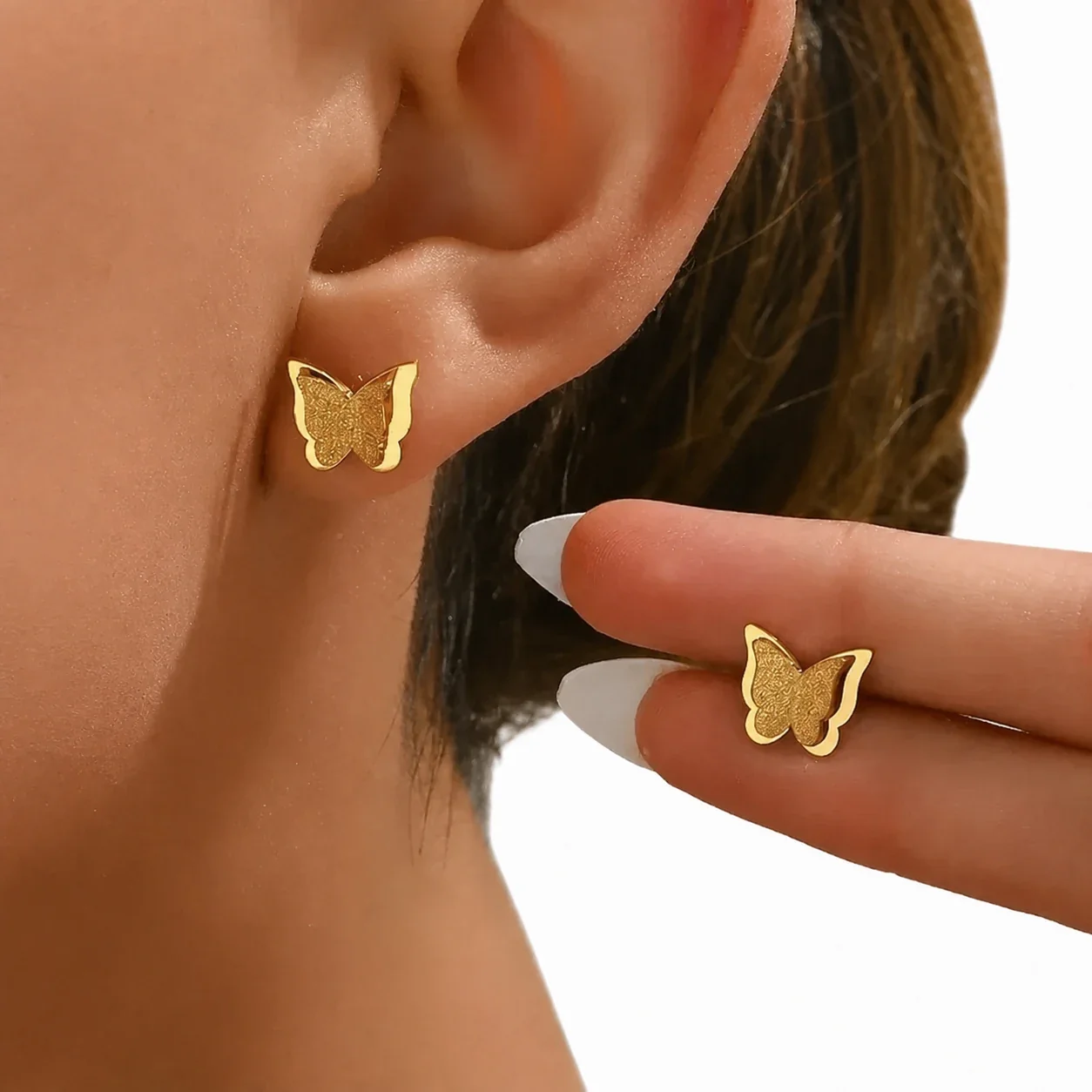 Textured 316 Stainless Steel Butterfly Stud Earrings