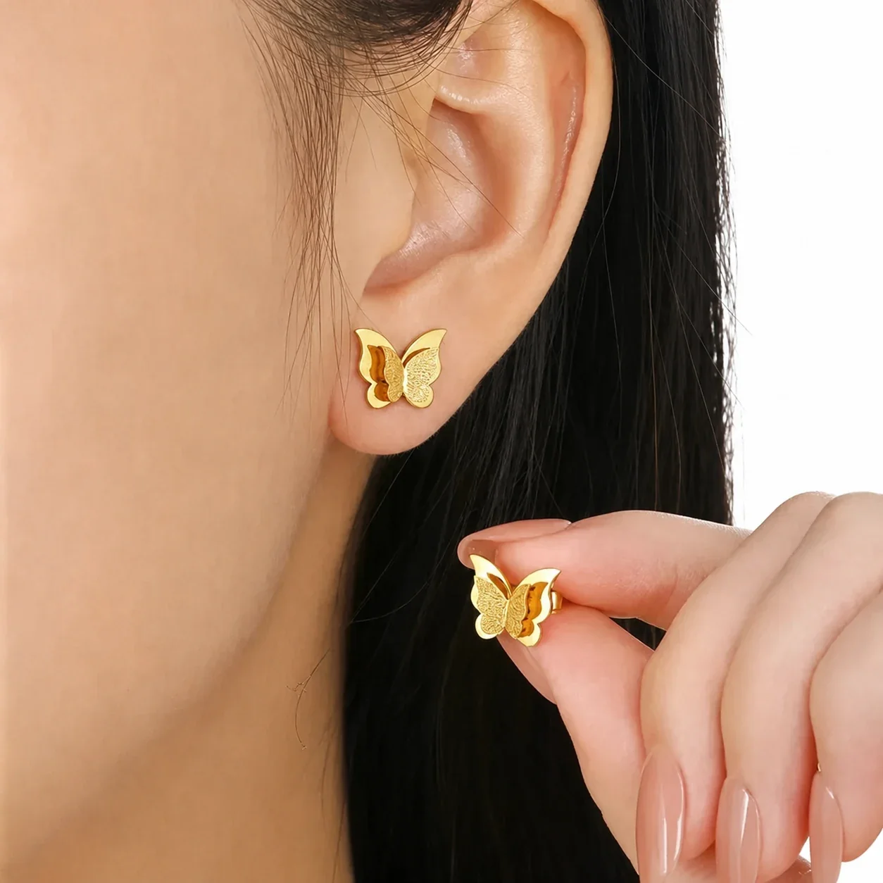 Textured 316 Stainless Steel Butterfly Stud Earrings