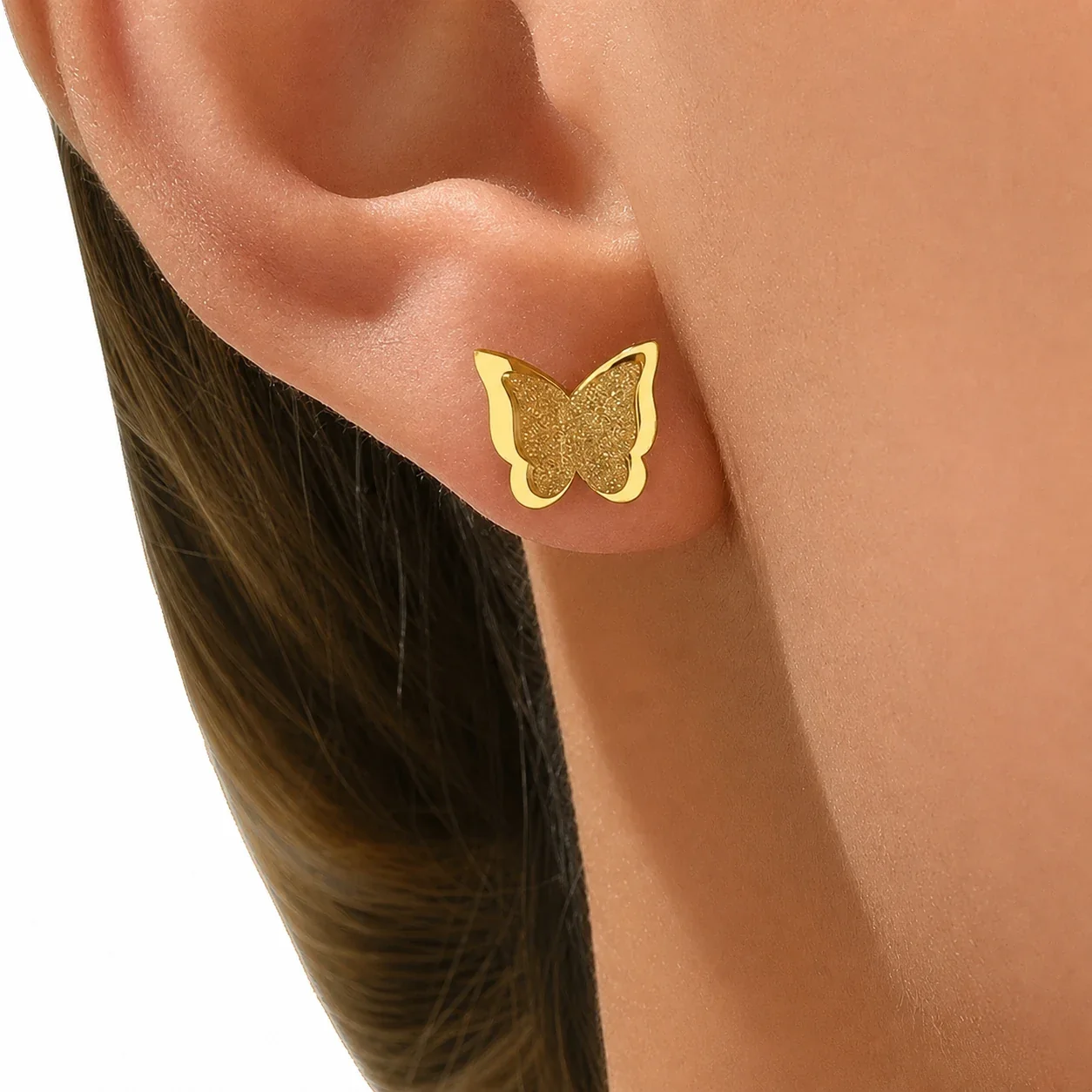 Textured 316 Stainless Steel Butterfly Stud Earrings
