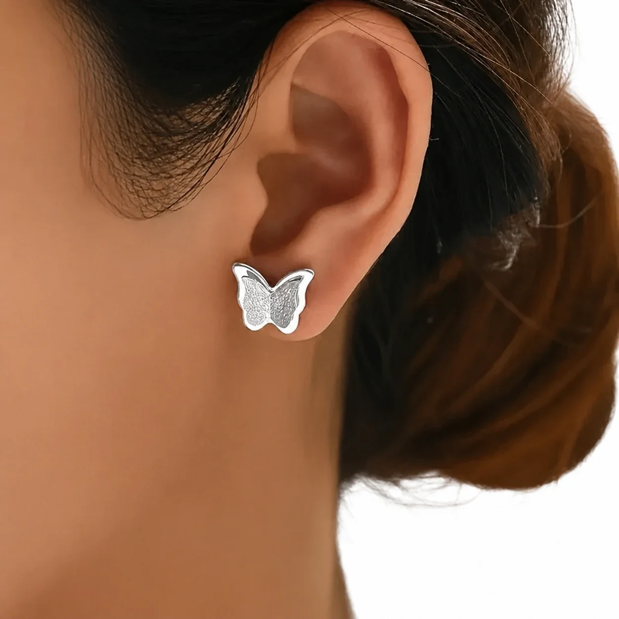 Textured 316 Stainless Steel Butterfly Stud Earrings