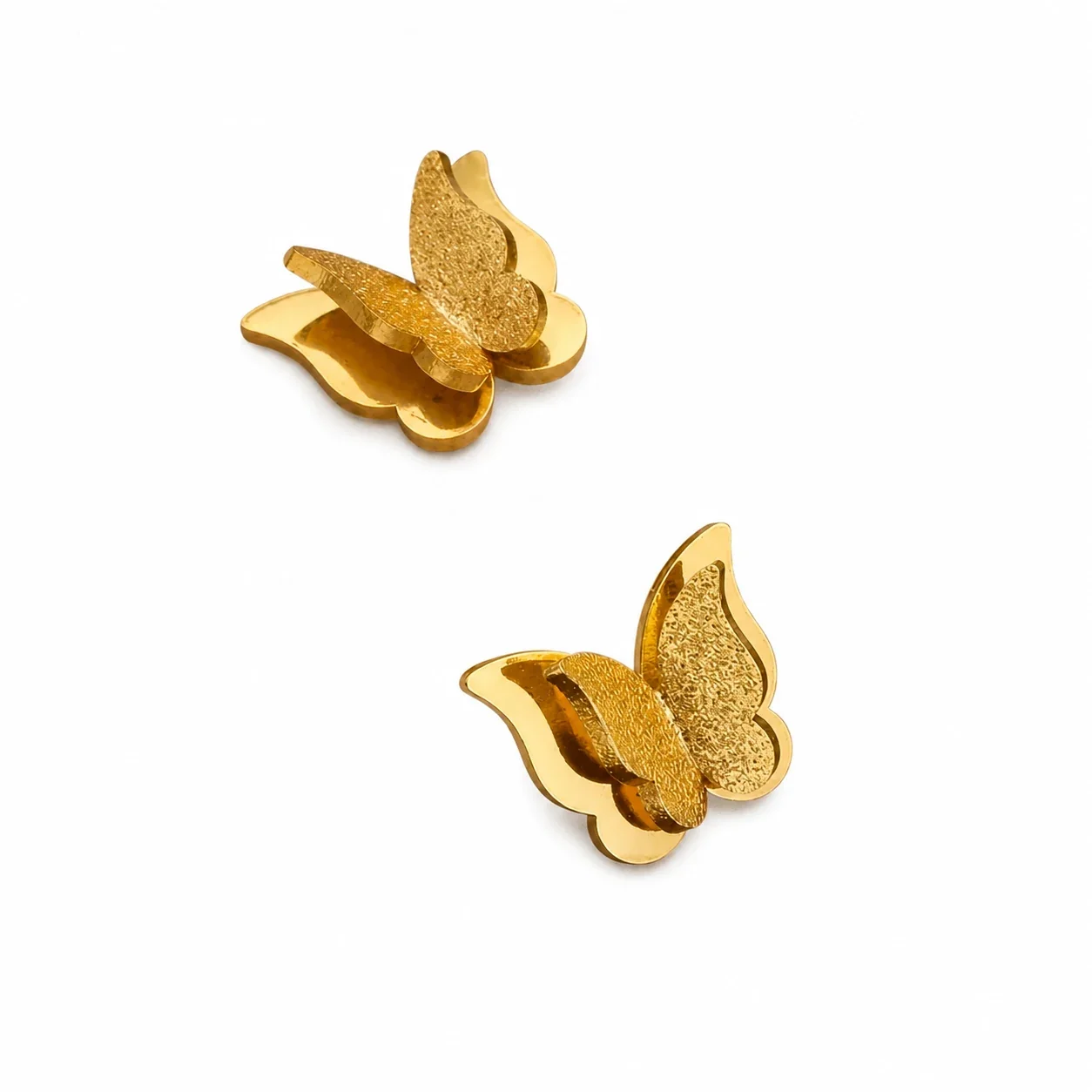 Textured 316 Stainless Steel Butterfly Stud Earrings - Gold