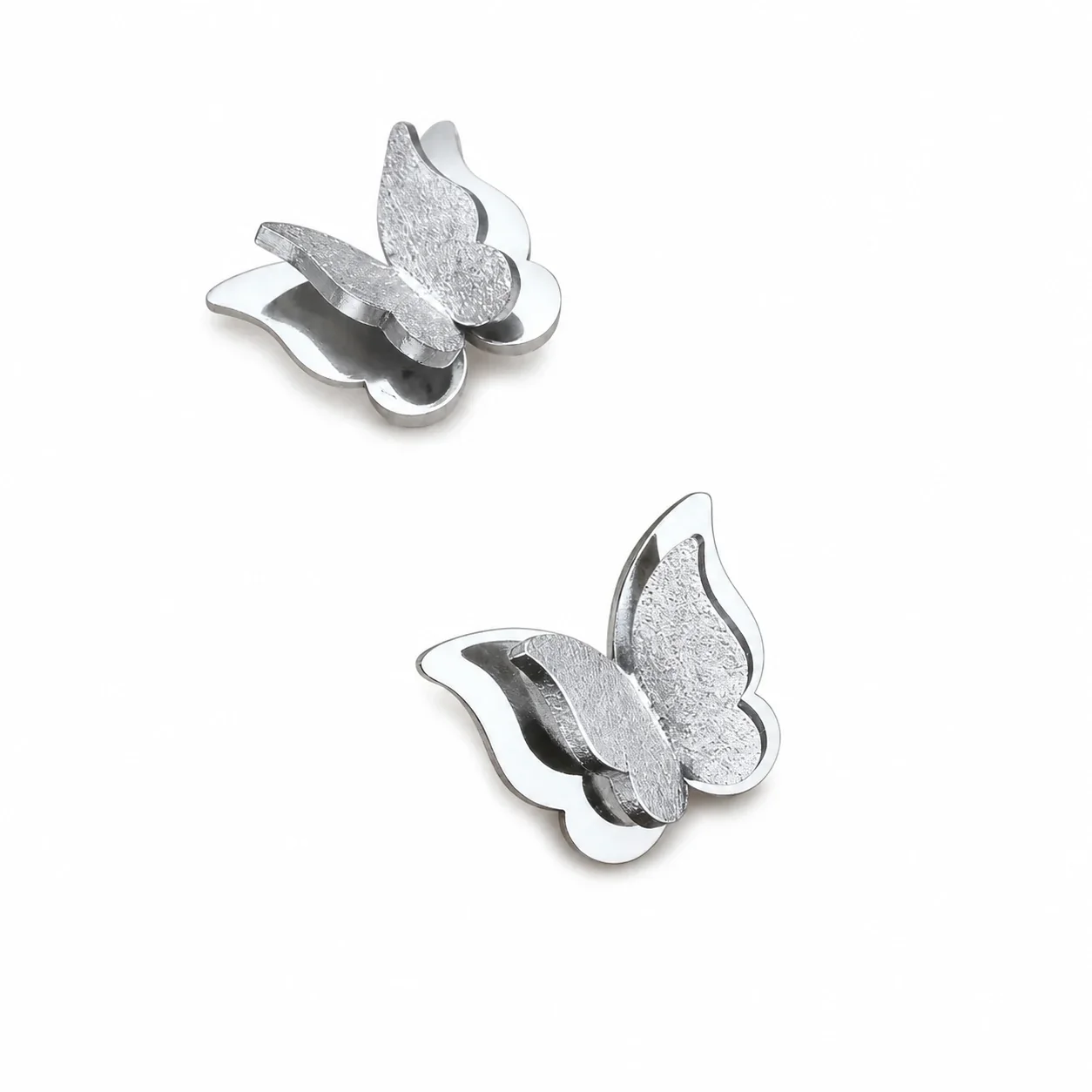 Textured 316 Stainless Steel Butterfly Stud Earrings - Silver