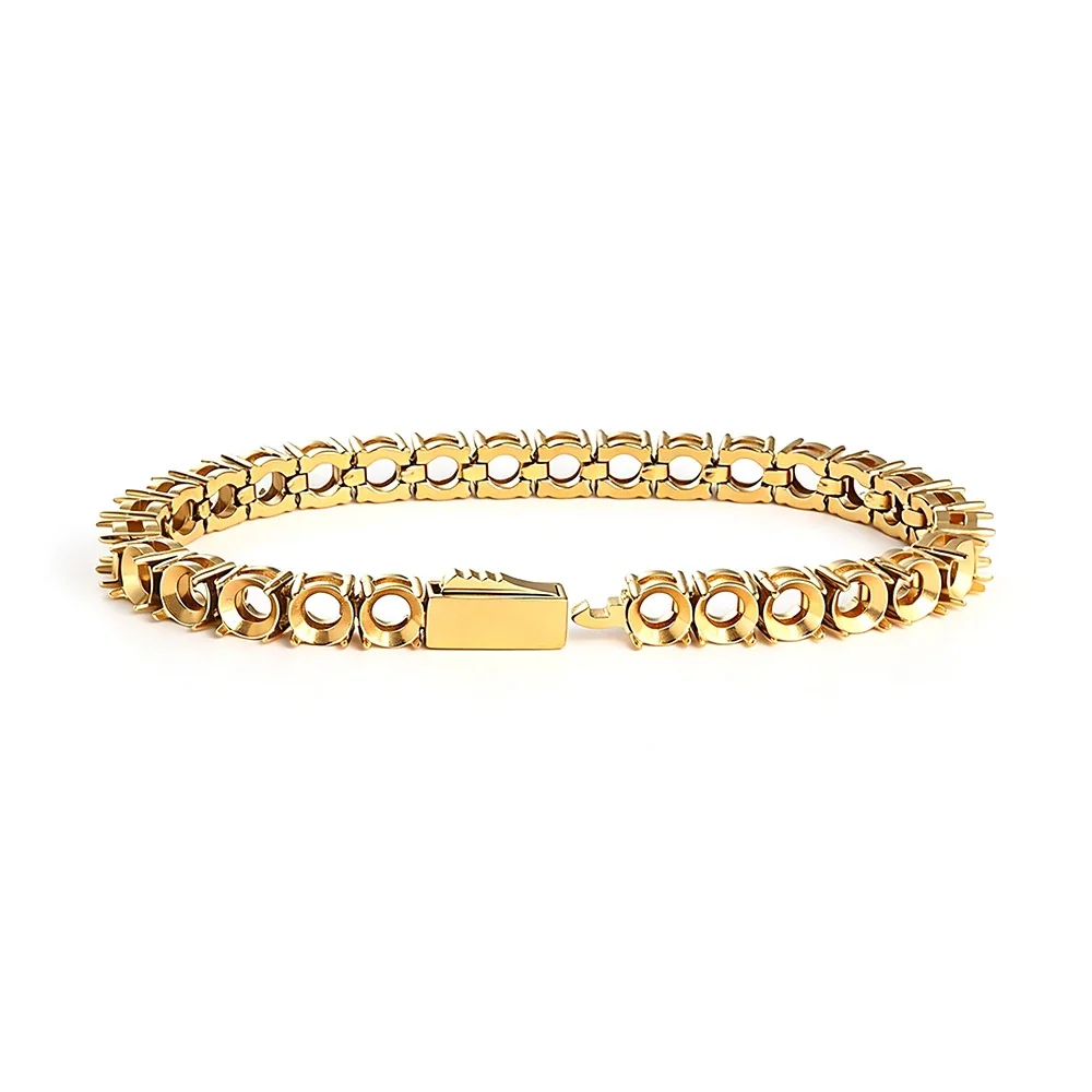 Polished Stainless Steel Square Setting Tennis Bracelet