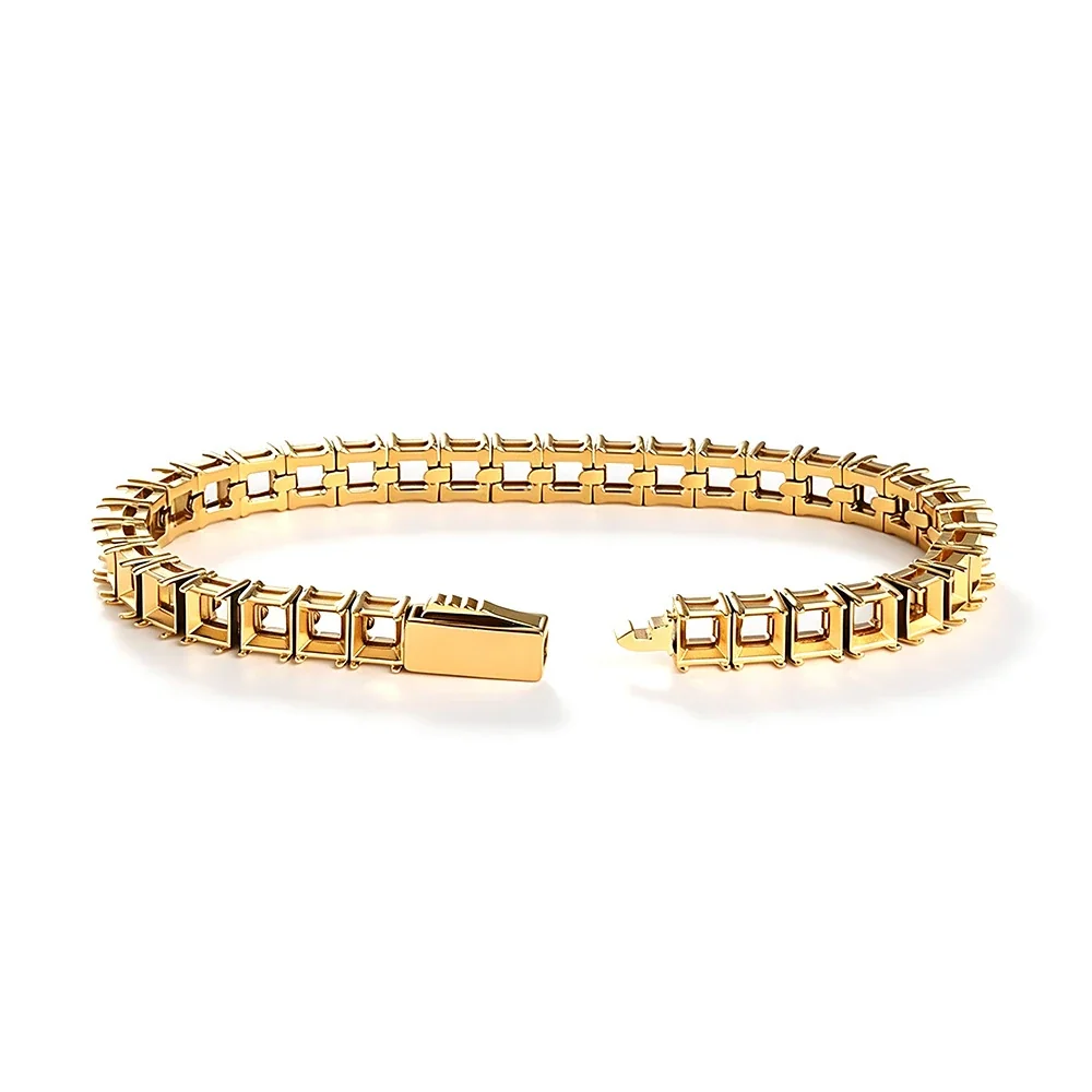 Polished Stainless Steel Square Setting Tennis Bracelet