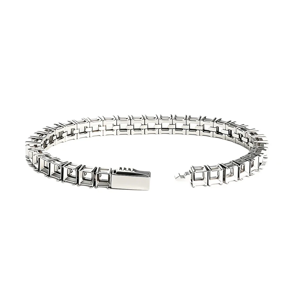Polished Stainless Steel Square Setting Tennis Bracelet