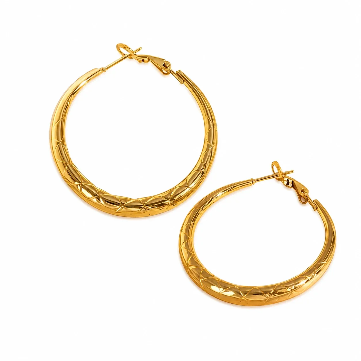 Hoop Earrings with Diamond-Cut Dome 316 Stainless Steel Gold PVD