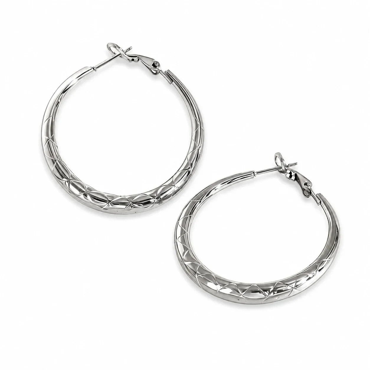 Hoop Earrings with Diamond-Cut Dome 316 Stainless Steel Gold PVD