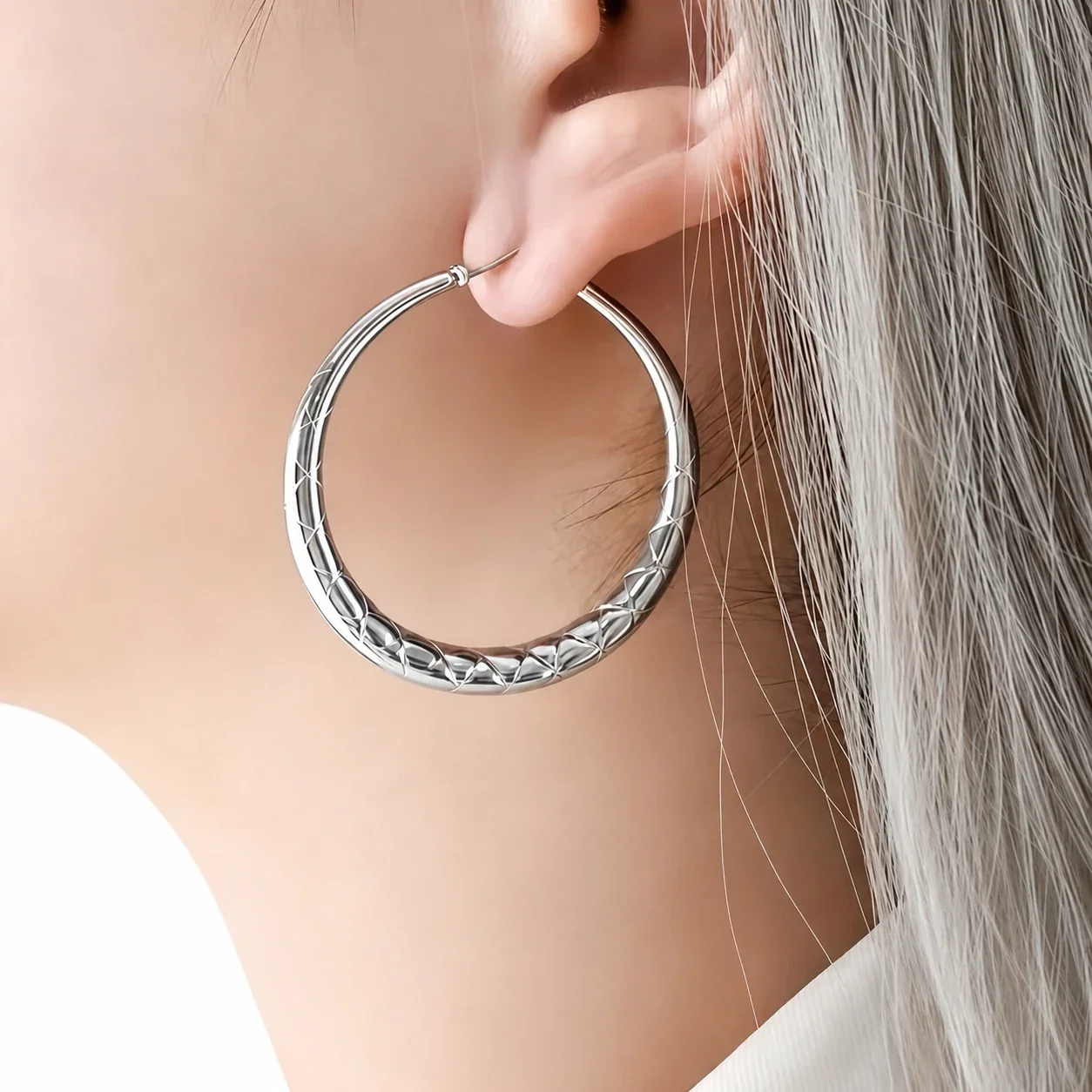 Hoop Earrings with Diamond-Cut Dome 316 Stainless Steel Gold PVD