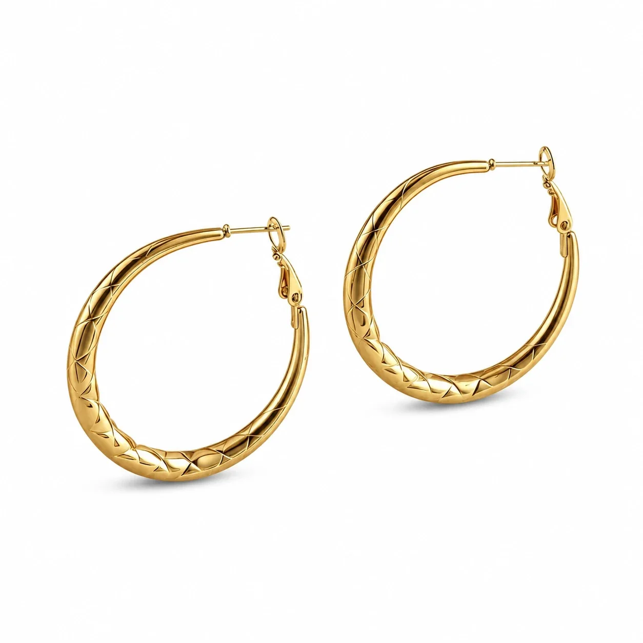 Hoop Earrings with Diamond-Cut Dome 316 Stainless Steel Gold PVD - Gold
