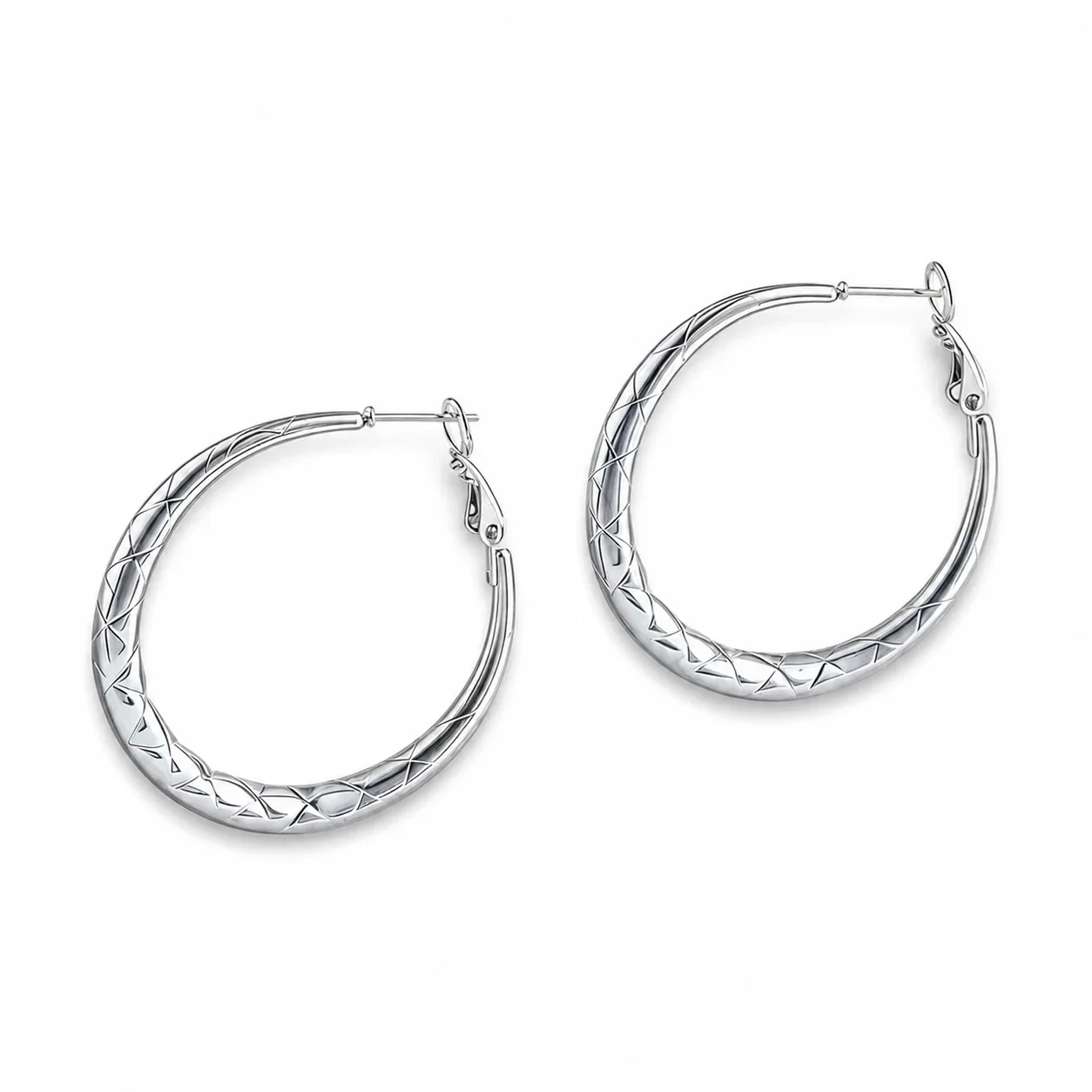 Hoop Earrings with Diamond-Cut Dome 316 Stainless Steel Gold PVD - Silver