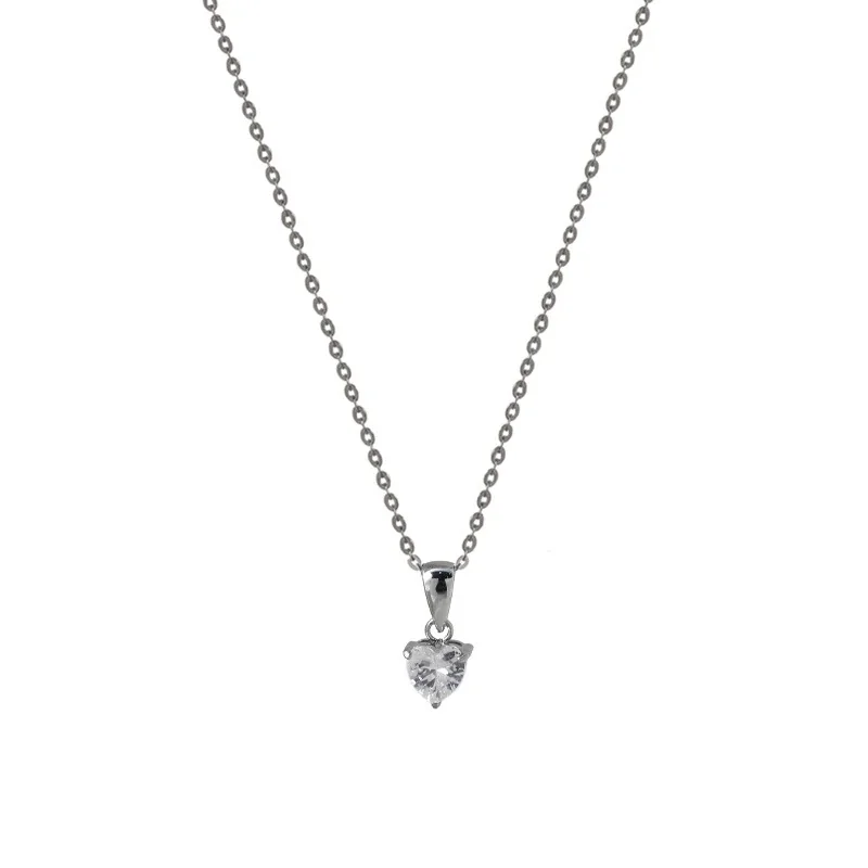 Delicate Silver-Plated 316 Stainless Steel Heart CZ Pendant Necklace