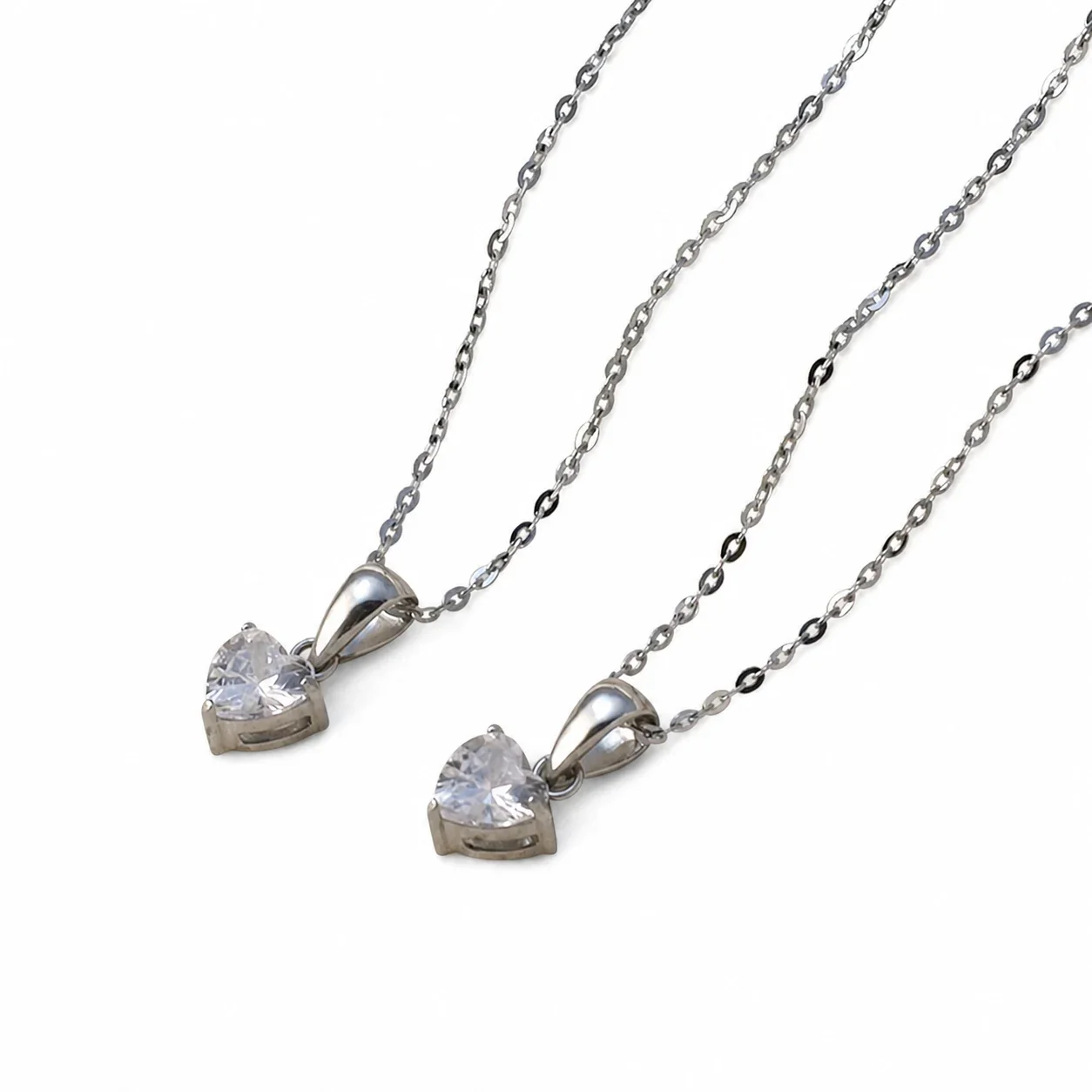 Delicate Silver-Plated 316 Stainless Steel Heart CZ Pendant Necklace