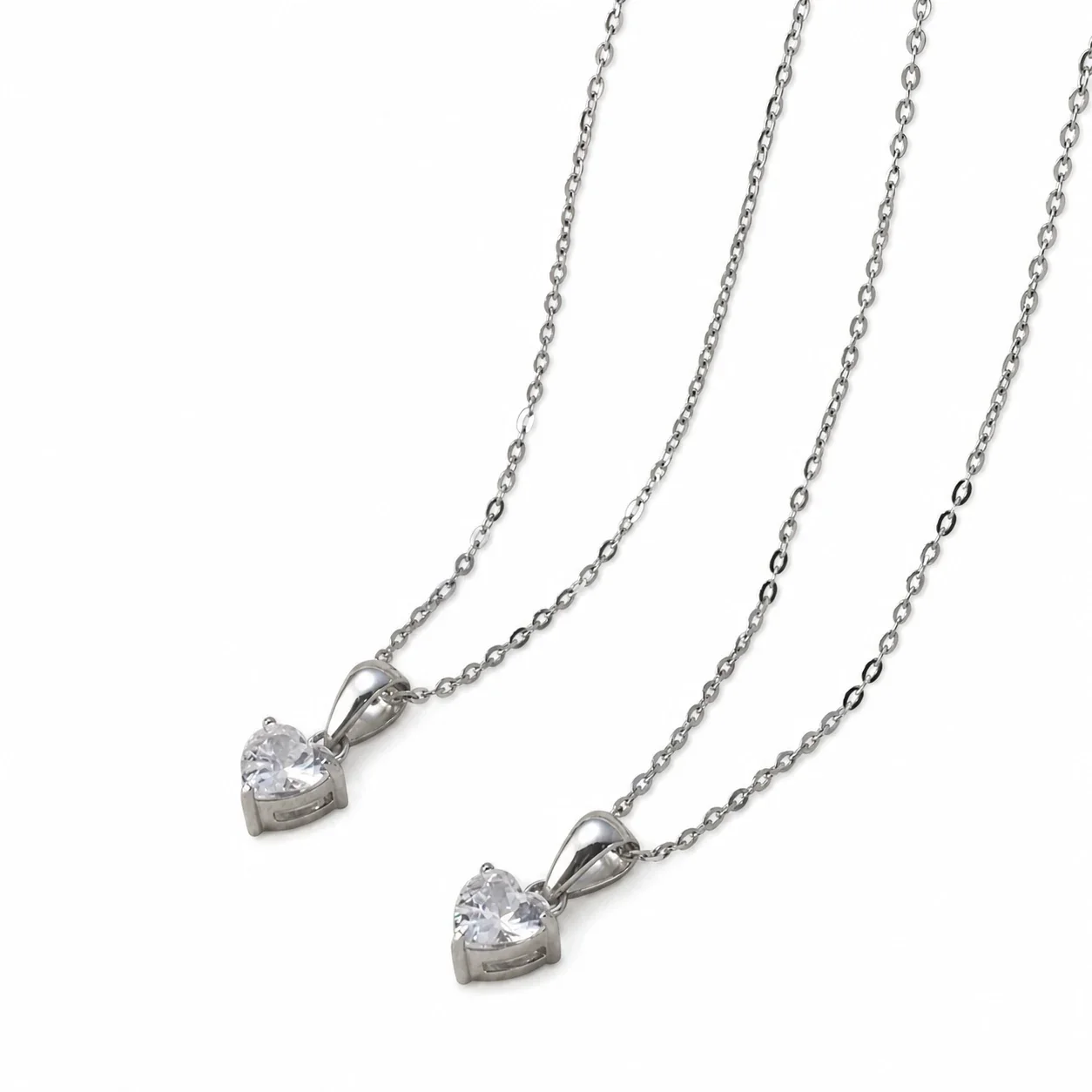 Delicate Silver-Plated 316 Stainless Steel Heart CZ Pendant Necklace