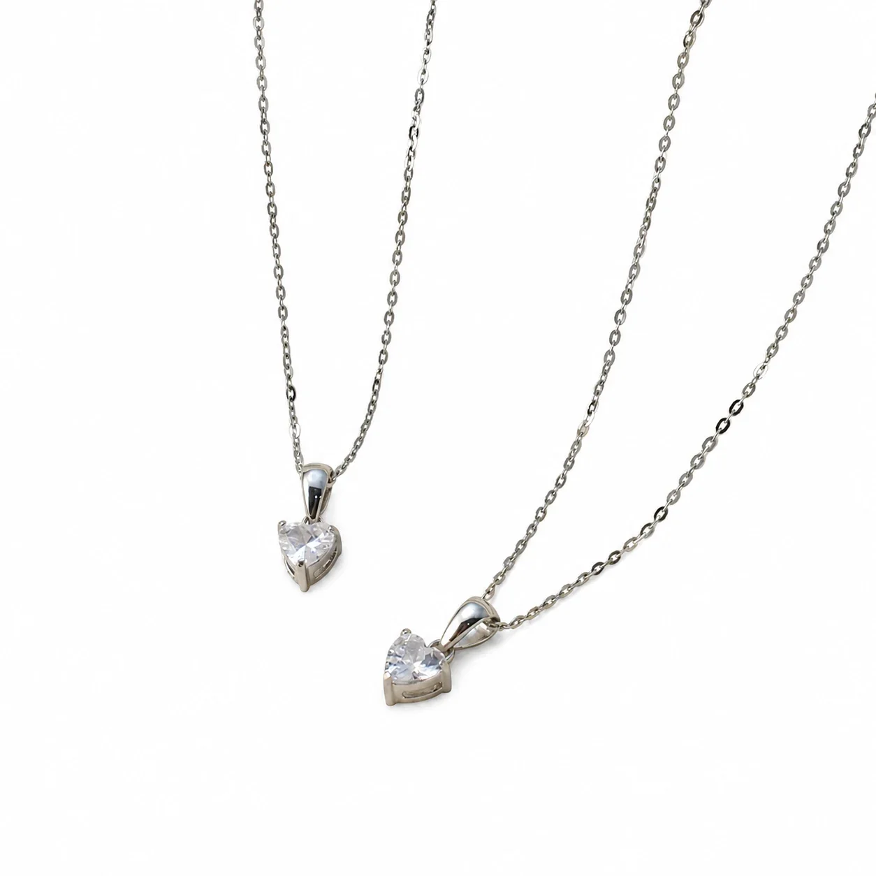 Delicate Silver-Plated 316 Stainless Steel Heart CZ Pendant Necklace