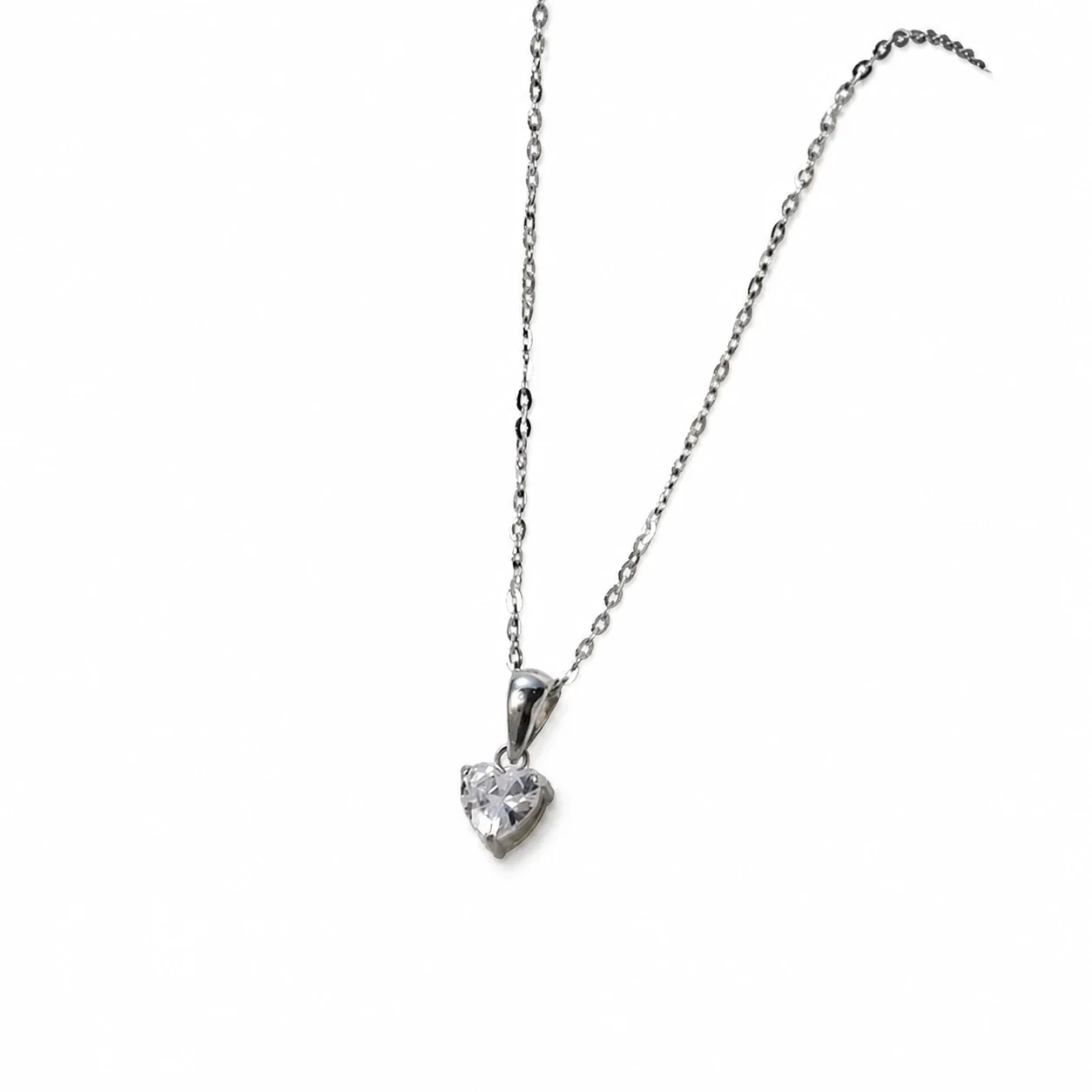 Delicate Silver-Plated 316 Stainless Steel Heart CZ Pendant Necklace