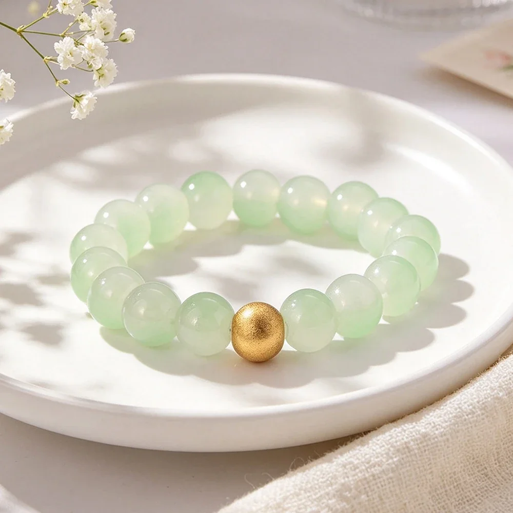 Produktfoto: Perlenarmband mit rundem Scheibenanhänger, goldfarben, Edelstahl 316
