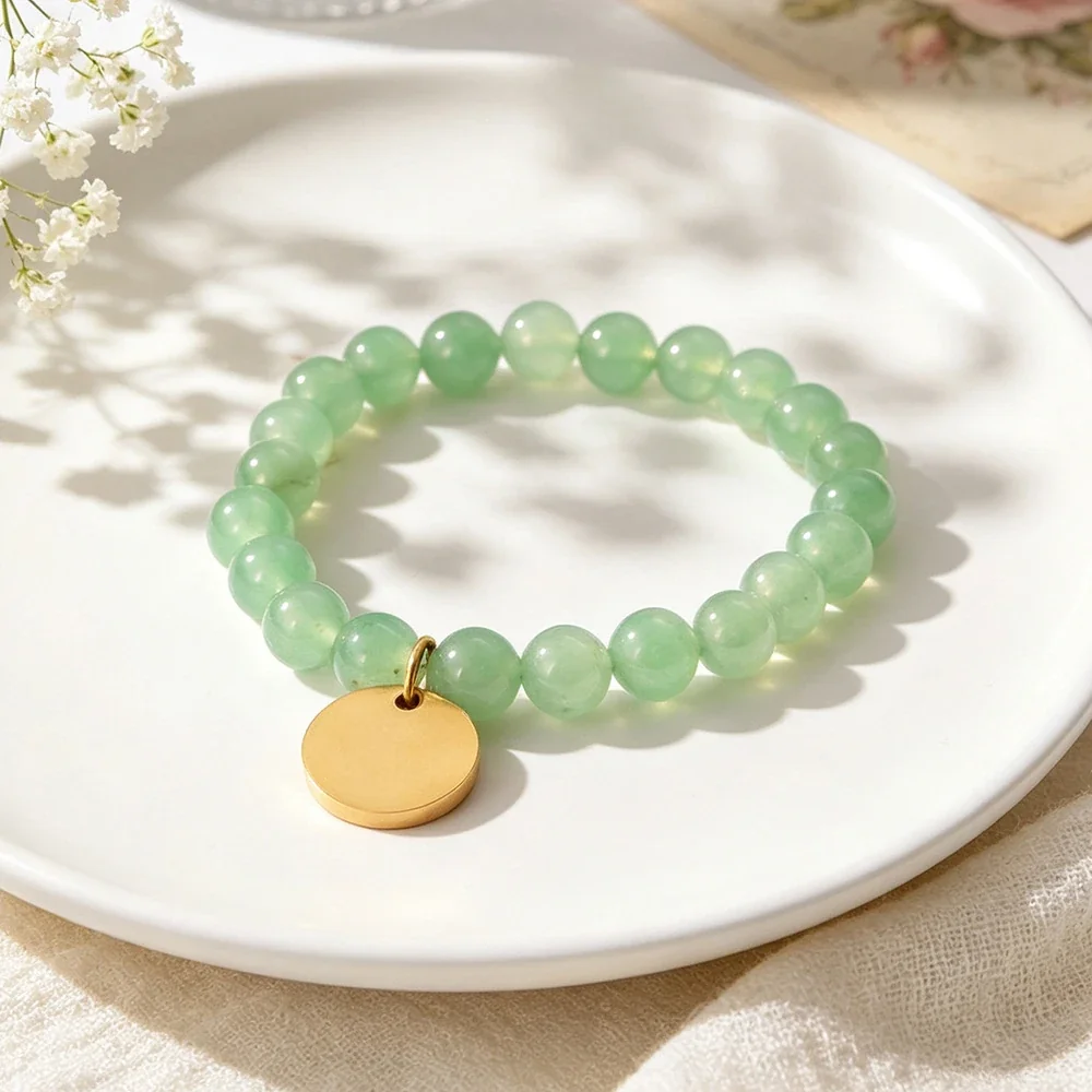 Produktfoto: Perlenarmband mit rundem Scheibenanhänger, goldfarben, Edelstahl 316