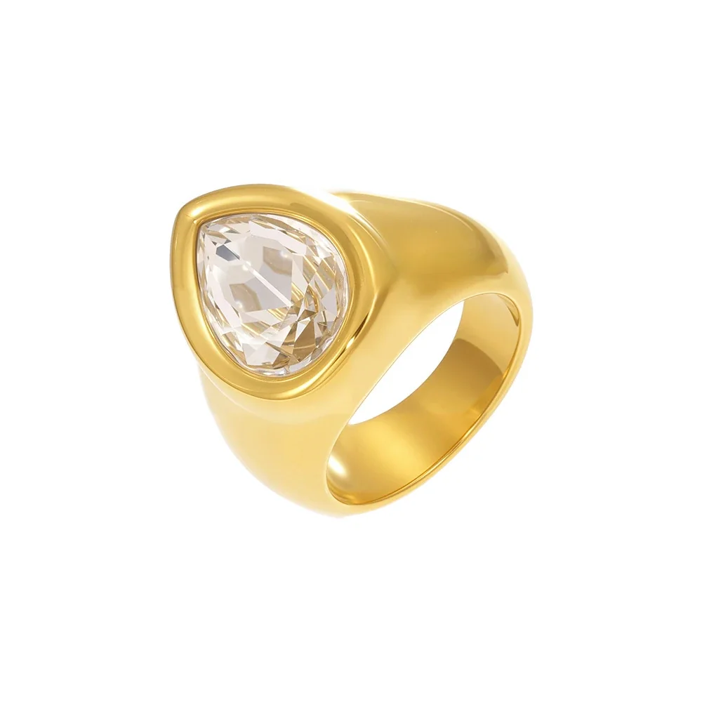 Bold Gold-Plated Teardrop Bezel Cubic Zirconia Ring