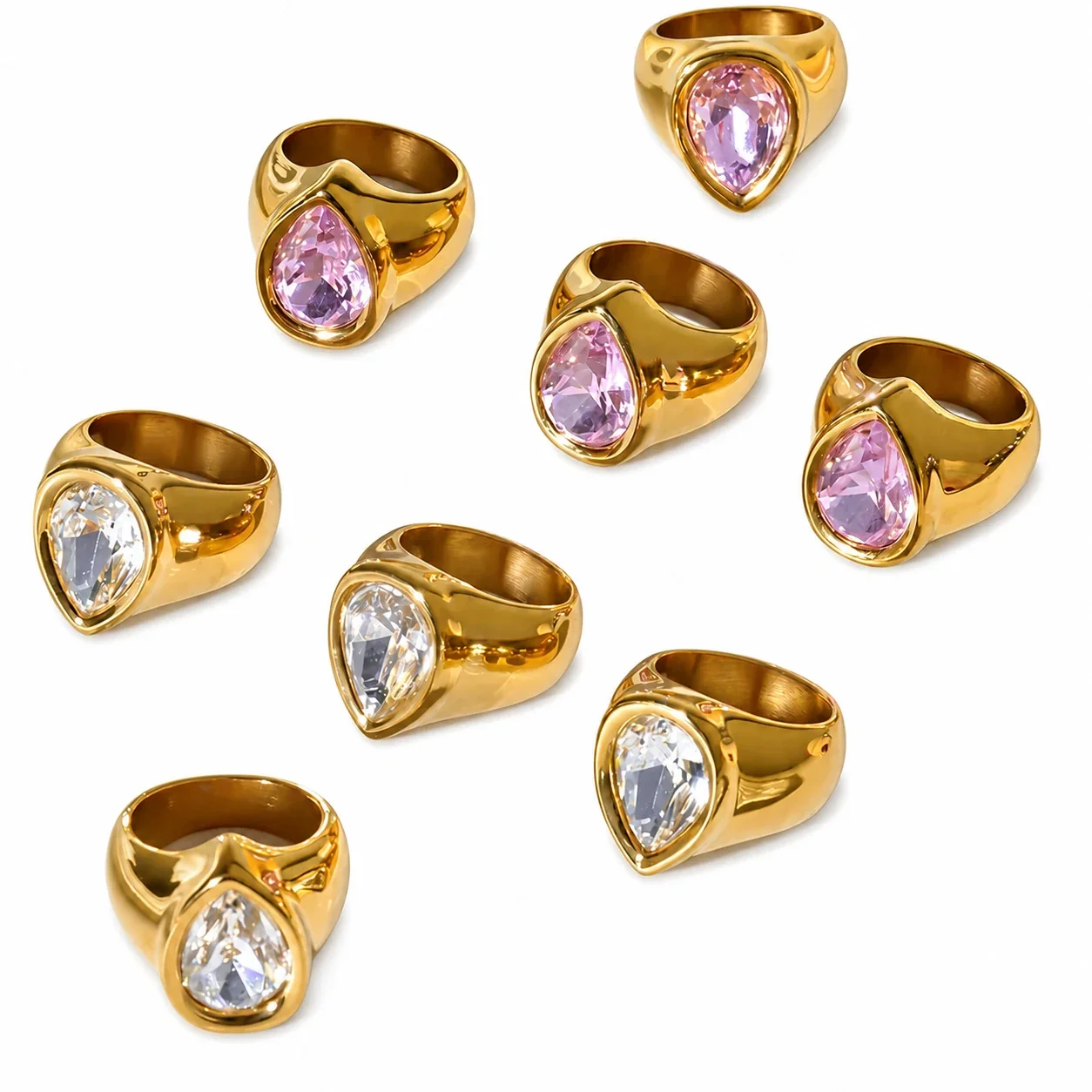 Bold Gold-Plated Teardrop Bezel Cubic Zirconia Ring