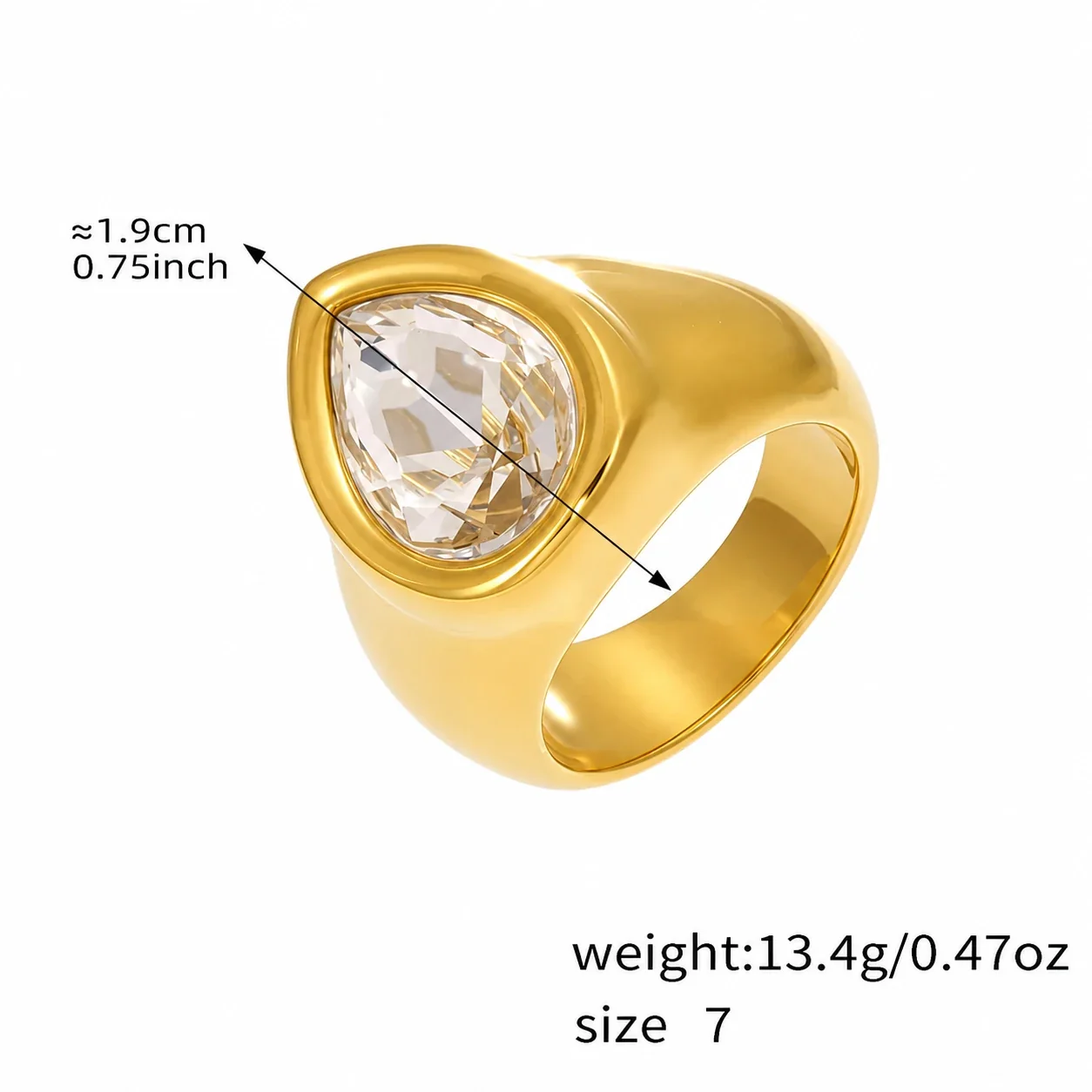 Bold Gold-Plated Teardrop Bezel Cubic Zirconia Ring - Gold Clear CZ