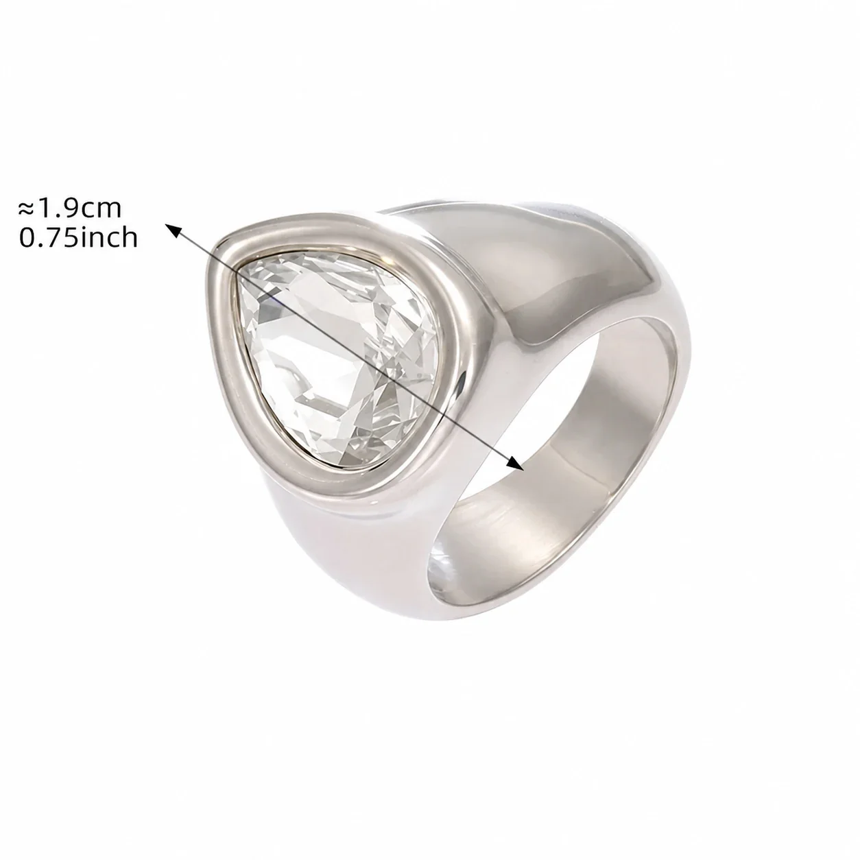 Bold Gold-Plated Teardrop Bezel Cubic Zirconia Ring - Silver Clear CZ