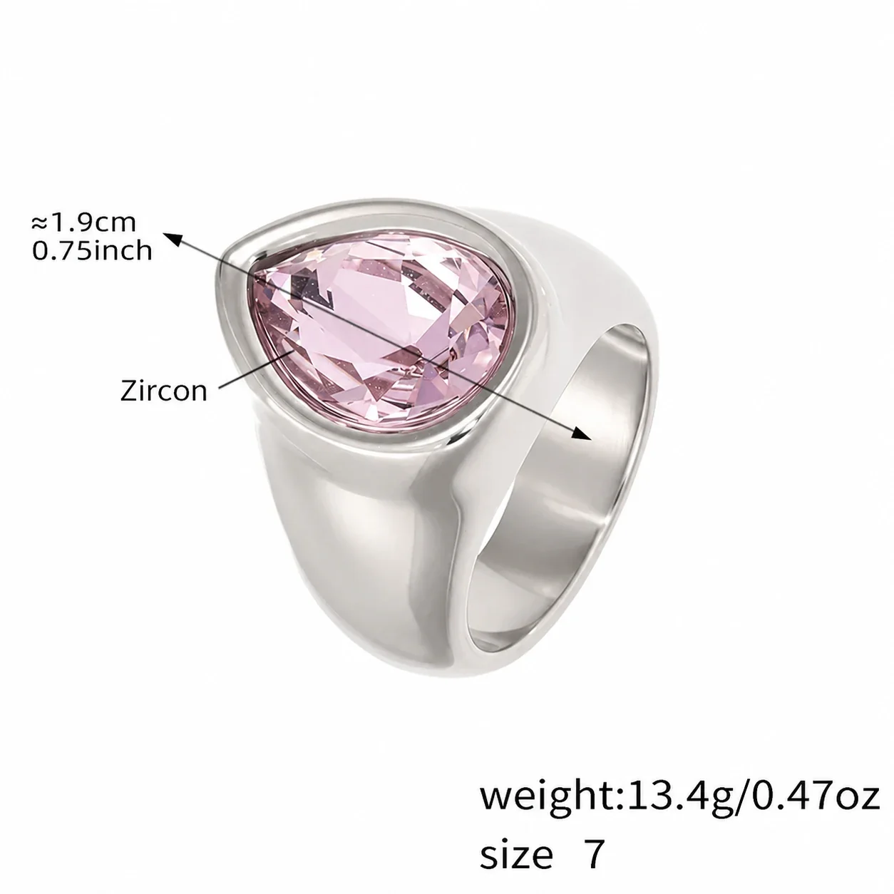 Bold Gold-Plated Teardrop Bezel Cubic Zirconia Ring - Silver Pink CZ