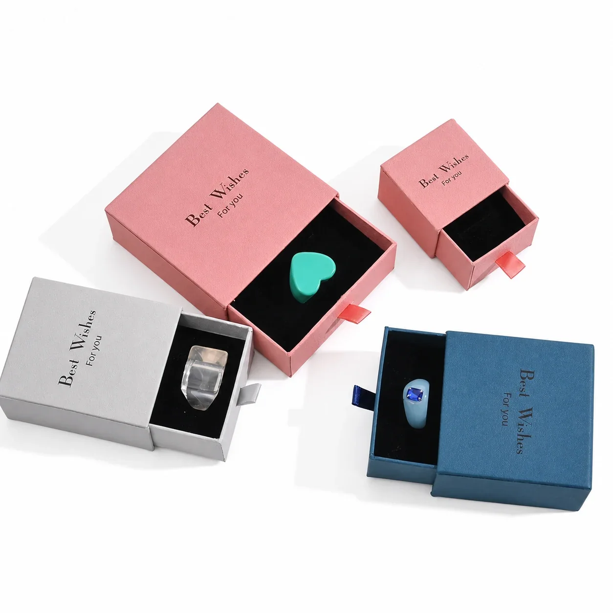Elegant Paper Drawer Box with Ribbon Pull Jewelry Box