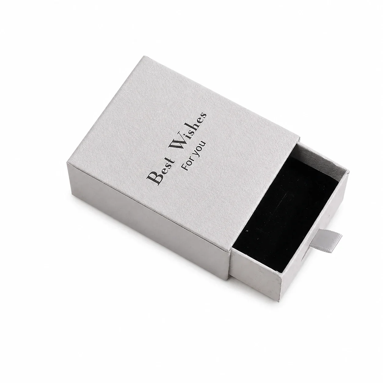 Elegant Paper Drawer Box with Ribbon Pull Jewelry Box - Grey 5 x 5 x 3.5 cm Box