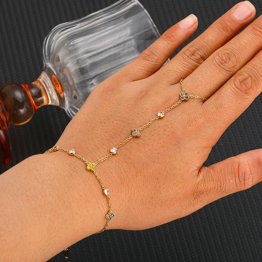Handkettingarmband met stermotieven, verguld staal productfoto