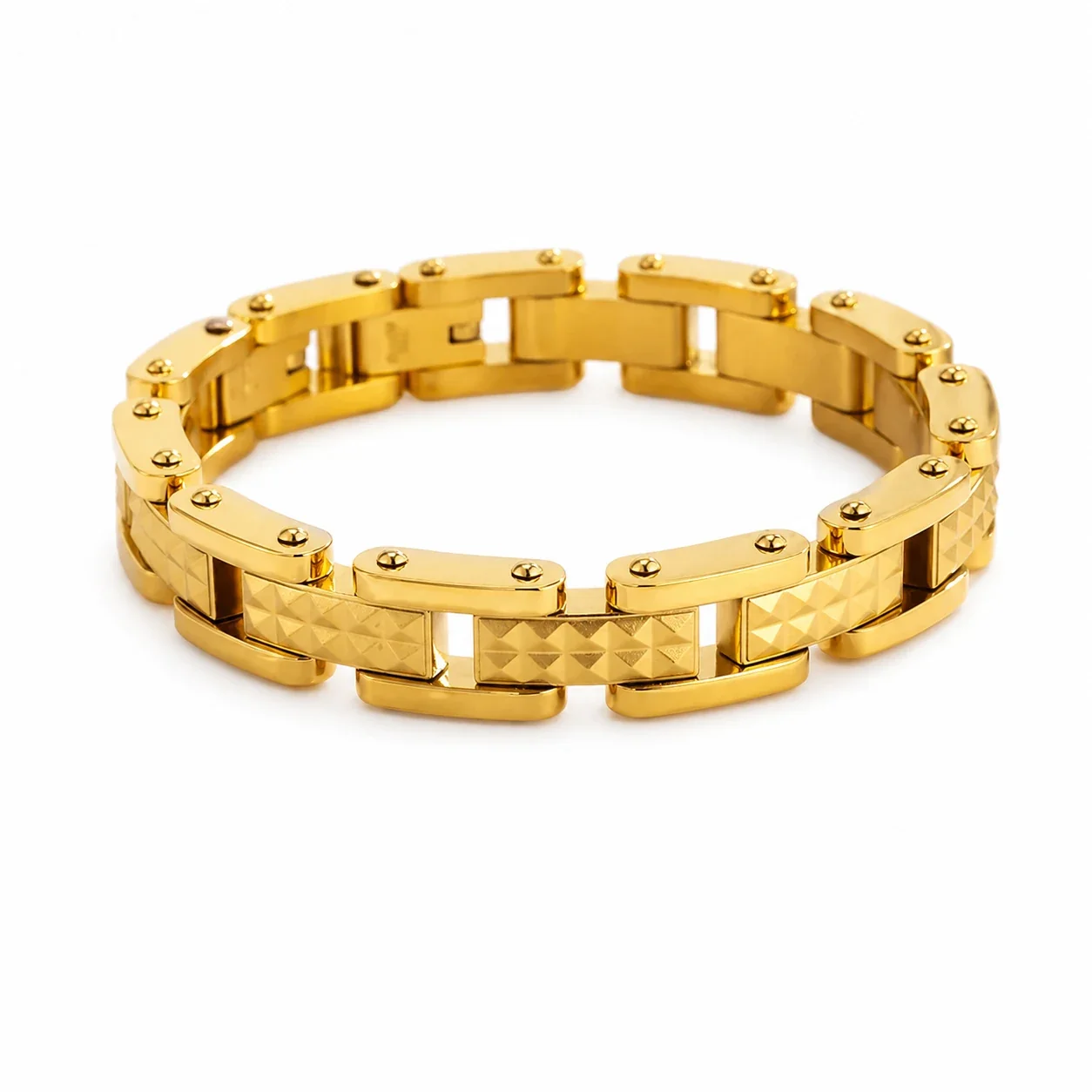 Bold 316 Stainless Steel Pyramid Link Bracelet - 18K Gold