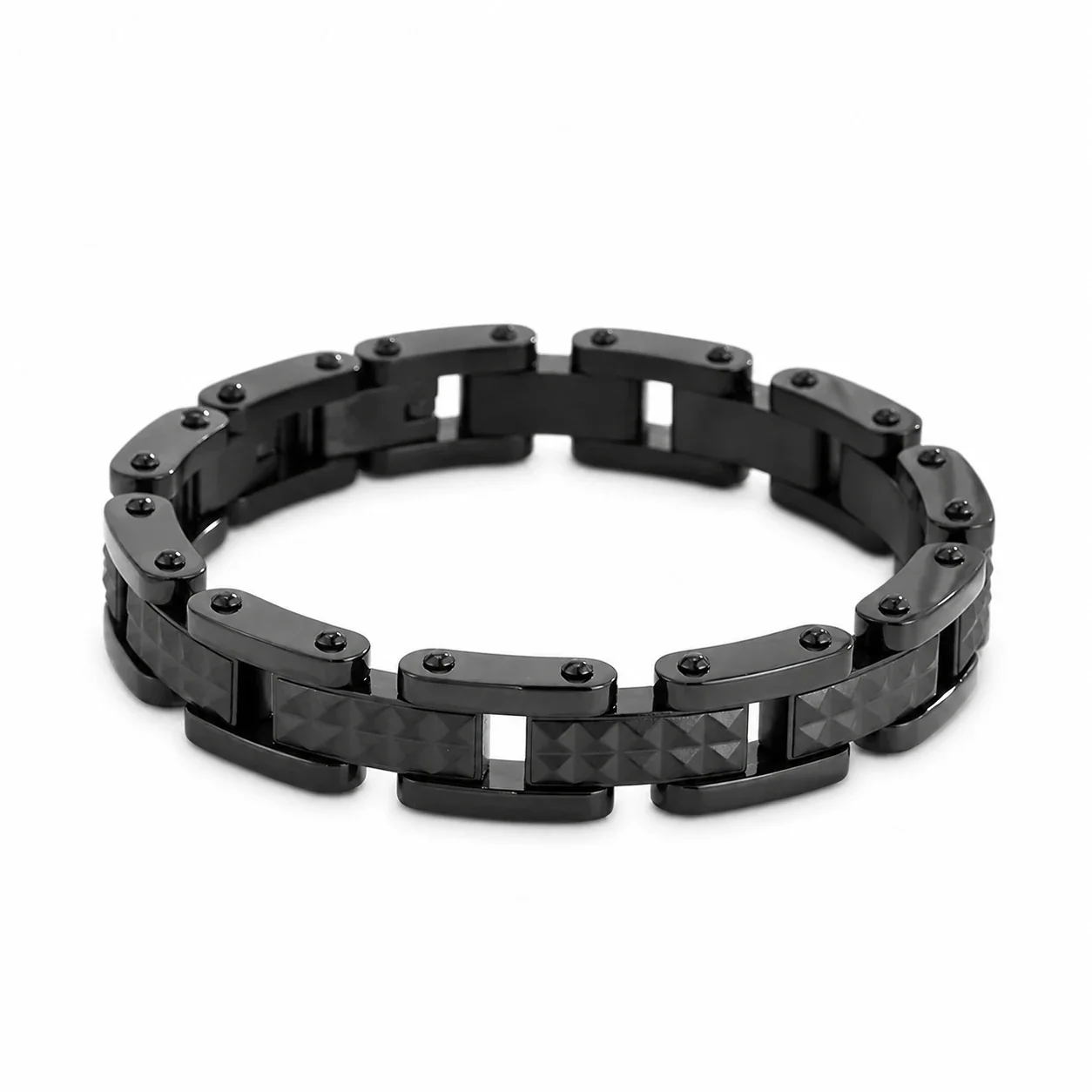 Bold 316 Stainless Steel Pyramid Link Bracelet - Black