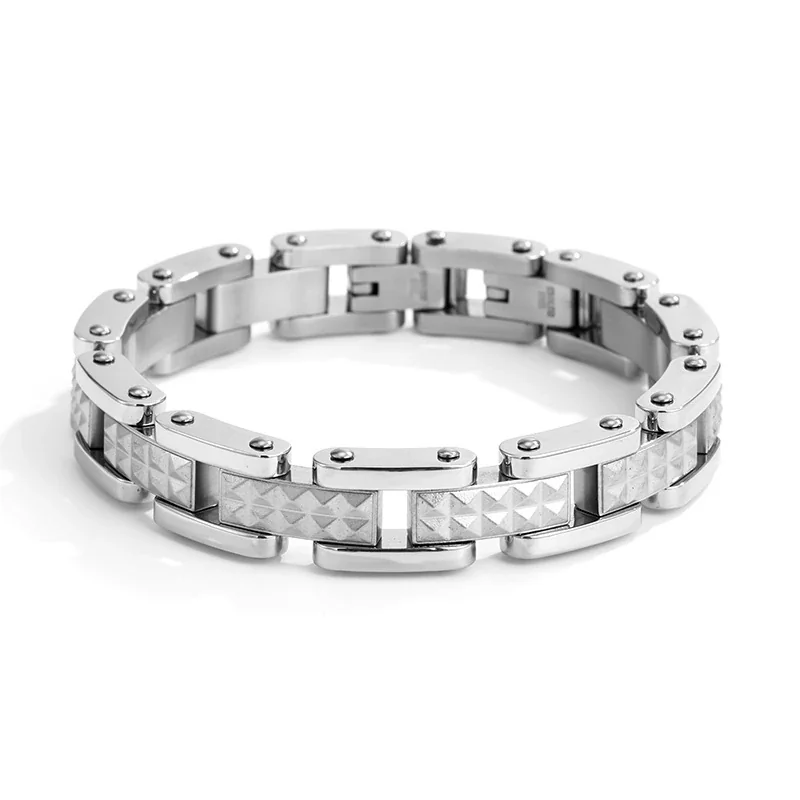 Bold 316 Stainless Steel Pyramid Link Bracelet - Silver
