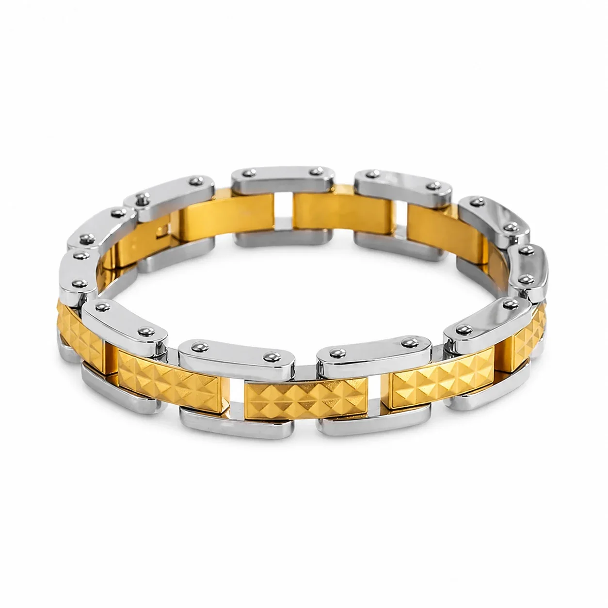 Bold 316 Stainless Steel Pyramid Link Bracelet - Tone Gold Silver