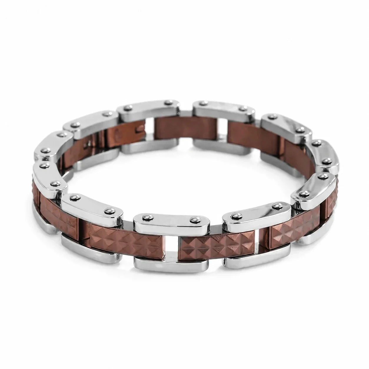 Bold 316 Stainless Steel Pyramid Link Bracelet - Tone Coffee Silver