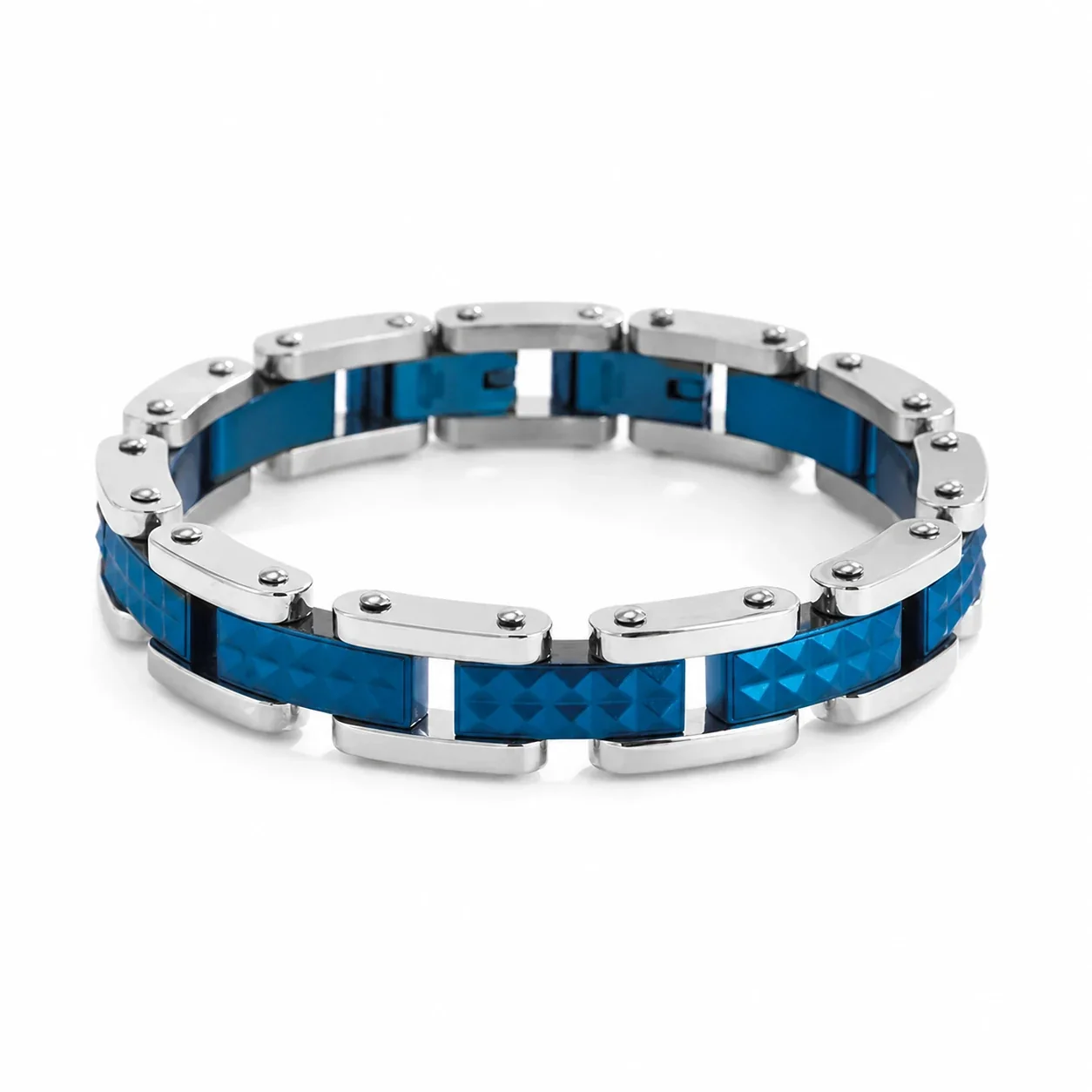 Bold 316 Stainless Steel Pyramid Link Bracelet - Tone Blue Silver