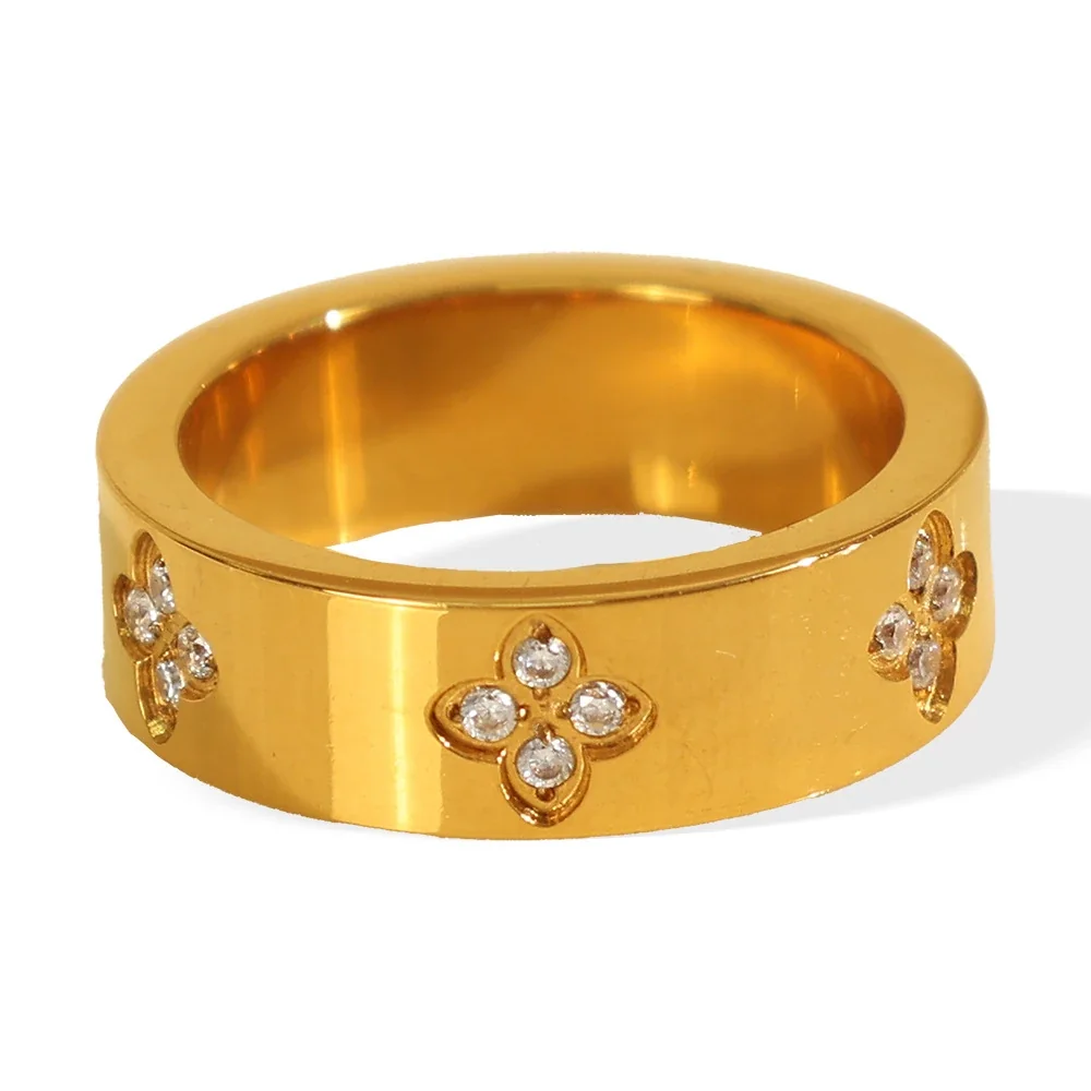 Ring Four-Petal Crystal Clusters Gold-Plated Stainless Steel