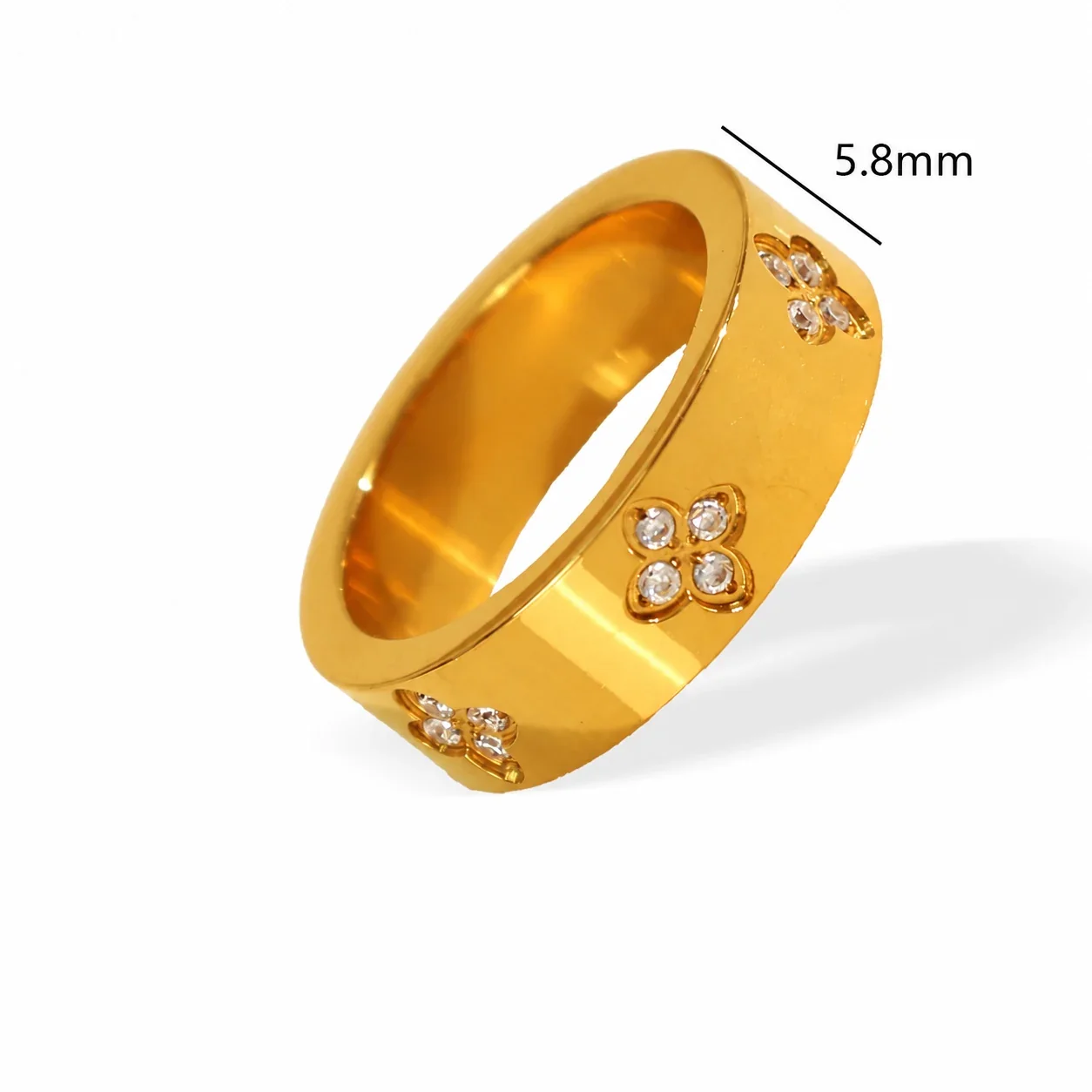 Ring Four-Petal Crystal Clusters Gold-Plated Stainless Steel - 8