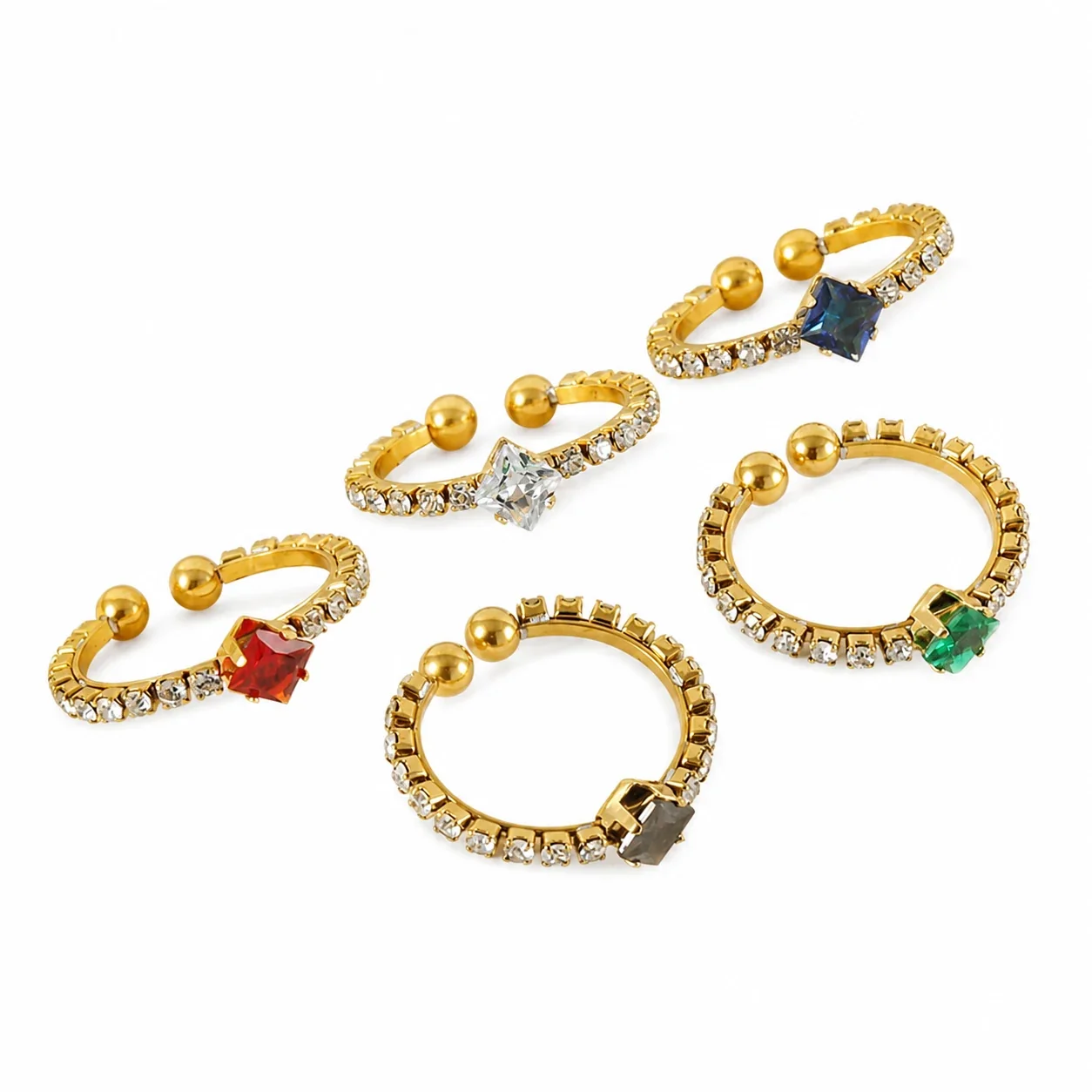 Radiant Gold PVD Square CZ Open-Front Stacking Ring