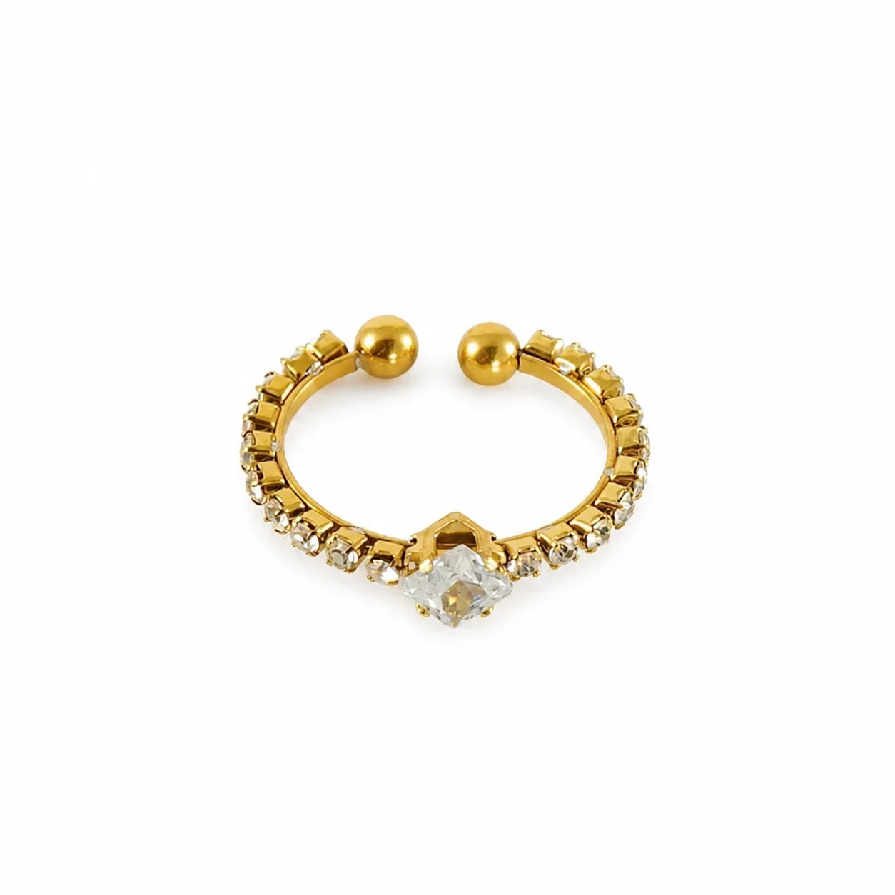 Radiant Gold PVD Square CZ Open-Front Stacking Ring