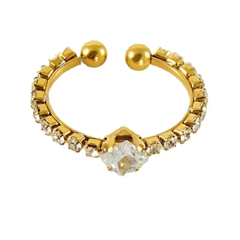 Radiant Gold PVD Square CZ Open-Front Stacking Ring