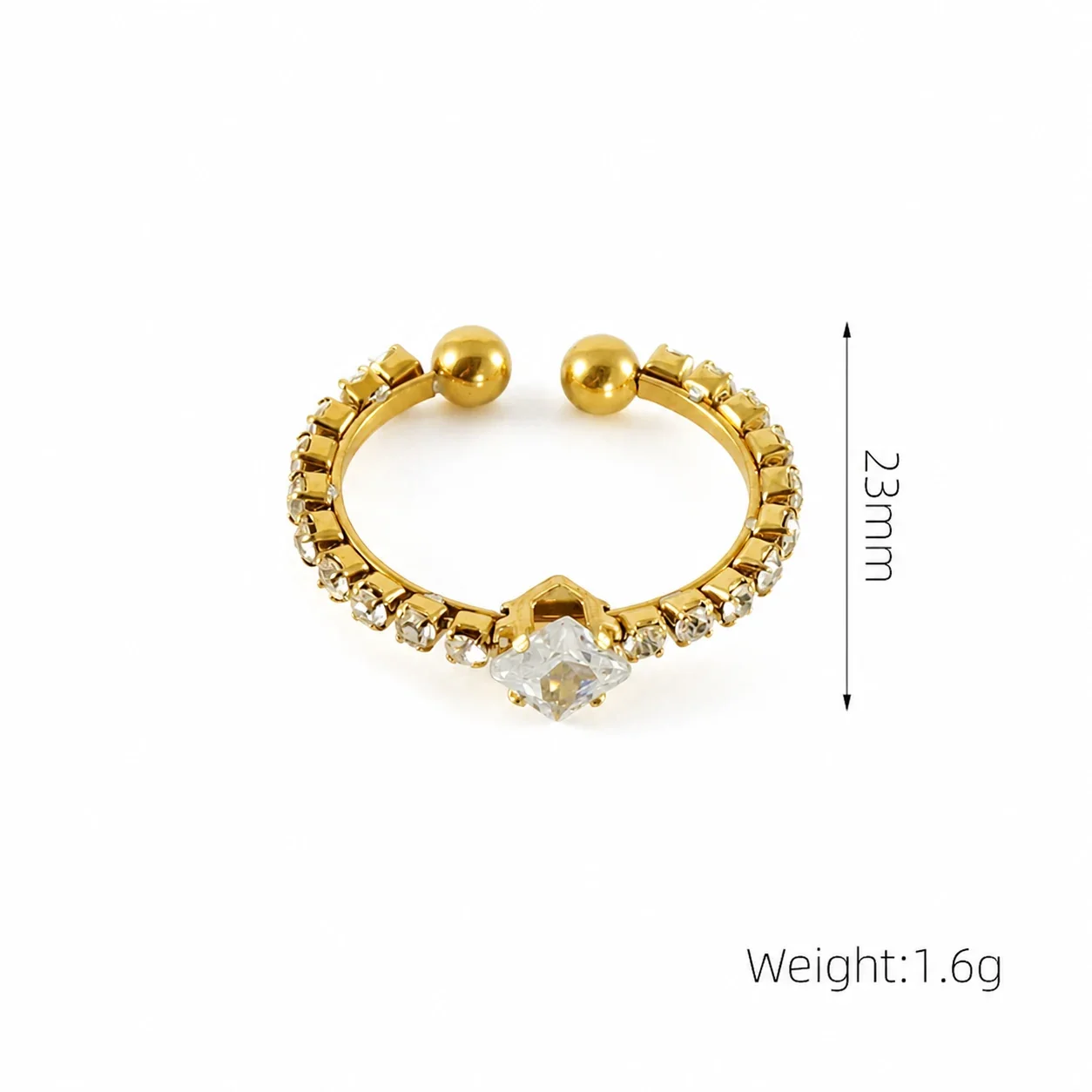 Radiant Gold PVD Square CZ Open-Front Stacking Ring - Clear CZ