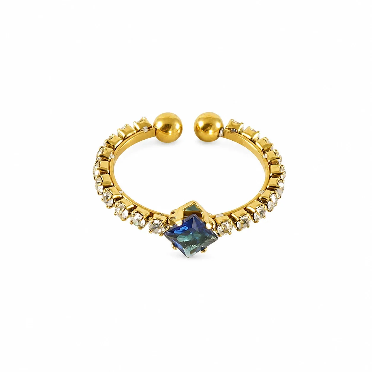 Radiant Gold PVD Square CZ Open-Front Stacking Ring - Blue CZ