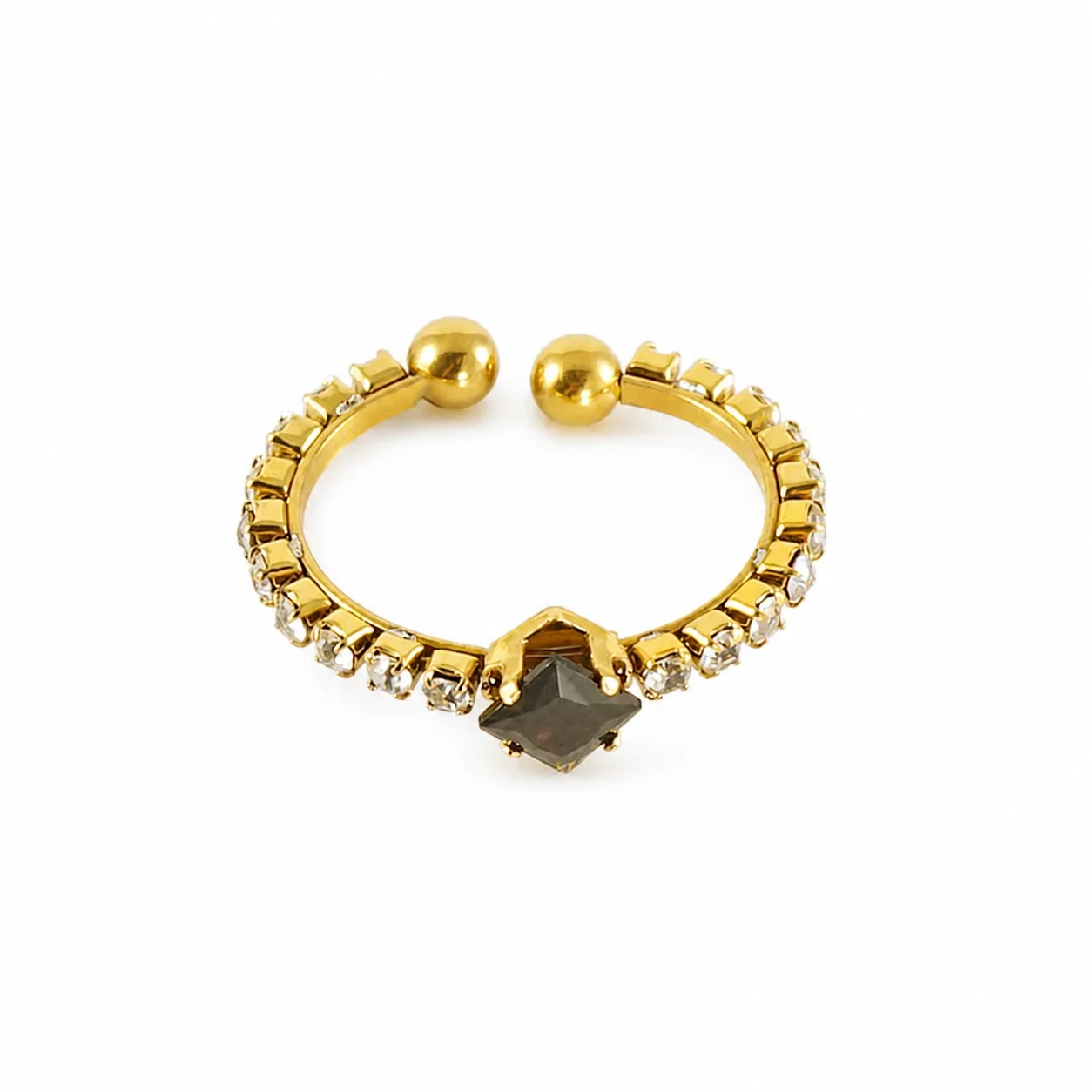 Radiant Gold PVD Square CZ Open-Front Stacking Ring - Black CZ