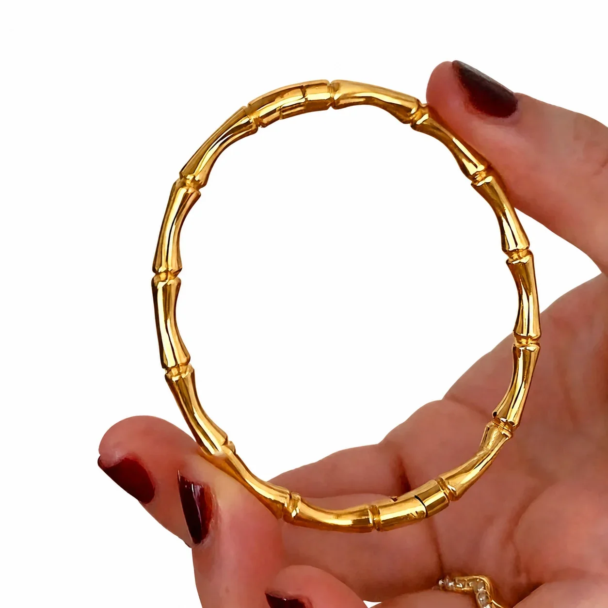 Sculptural Gold-Tone Stainless Steel Bamboo Bangle