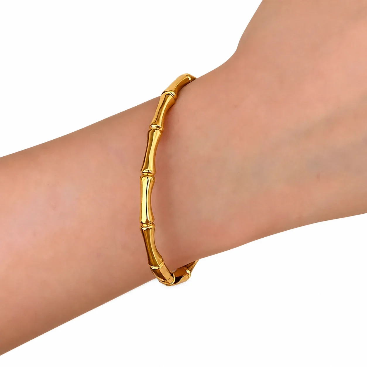 Sculptural Gold-Tone Stainless Steel Bamboo Bangle
