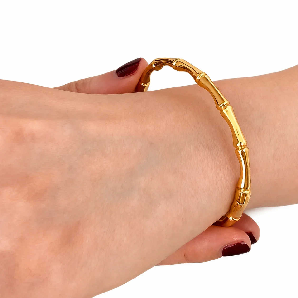 Sculptural Gold-Tone Stainless Steel Bamboo Bangle - Gold