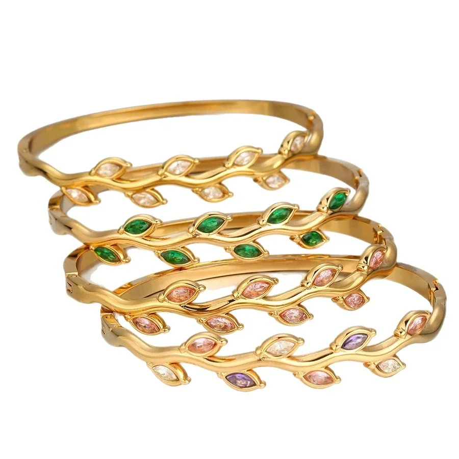 Vine Bangle with Marquise Color Crystals, Gold-Plated Steel