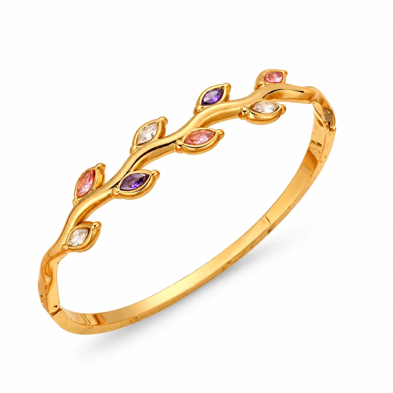 Foto prodotto: Bracciale rigido a vite con cristalli marquise colorati, acciaio placcato oro